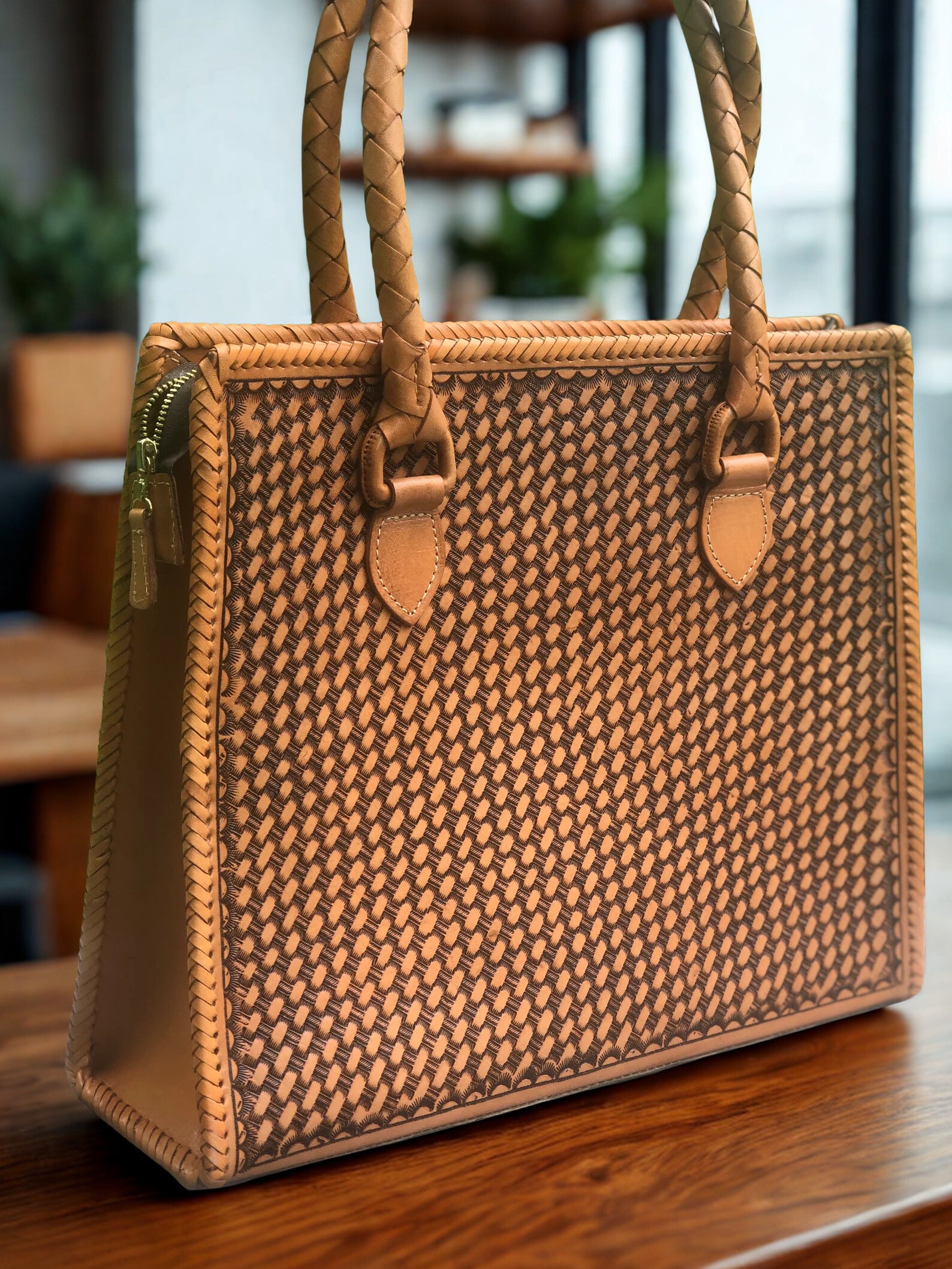 Hand-Tooled Leather Tote Bag – Western Floral Purse, Barcelona Leather Tote, Artisan Handmade Large Shoulder Bag, Boho Cowgirl Rodeo Handbag