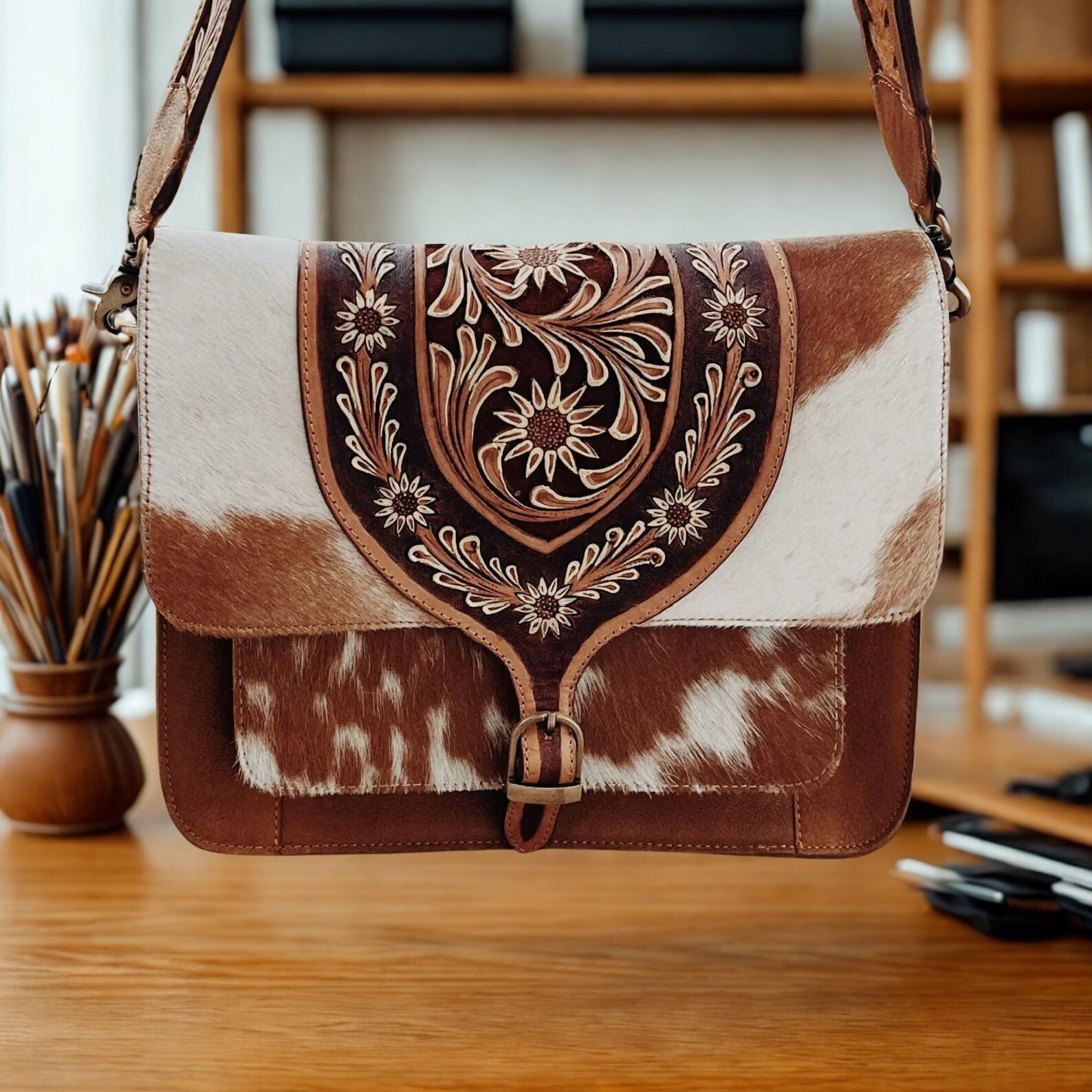 Western Purse, Hand Tooled Leather Purse, Western Tote Bag, Leather Handbag, Conceal Carry Purse, Genuine Leather Cowhide Shoulder Bag