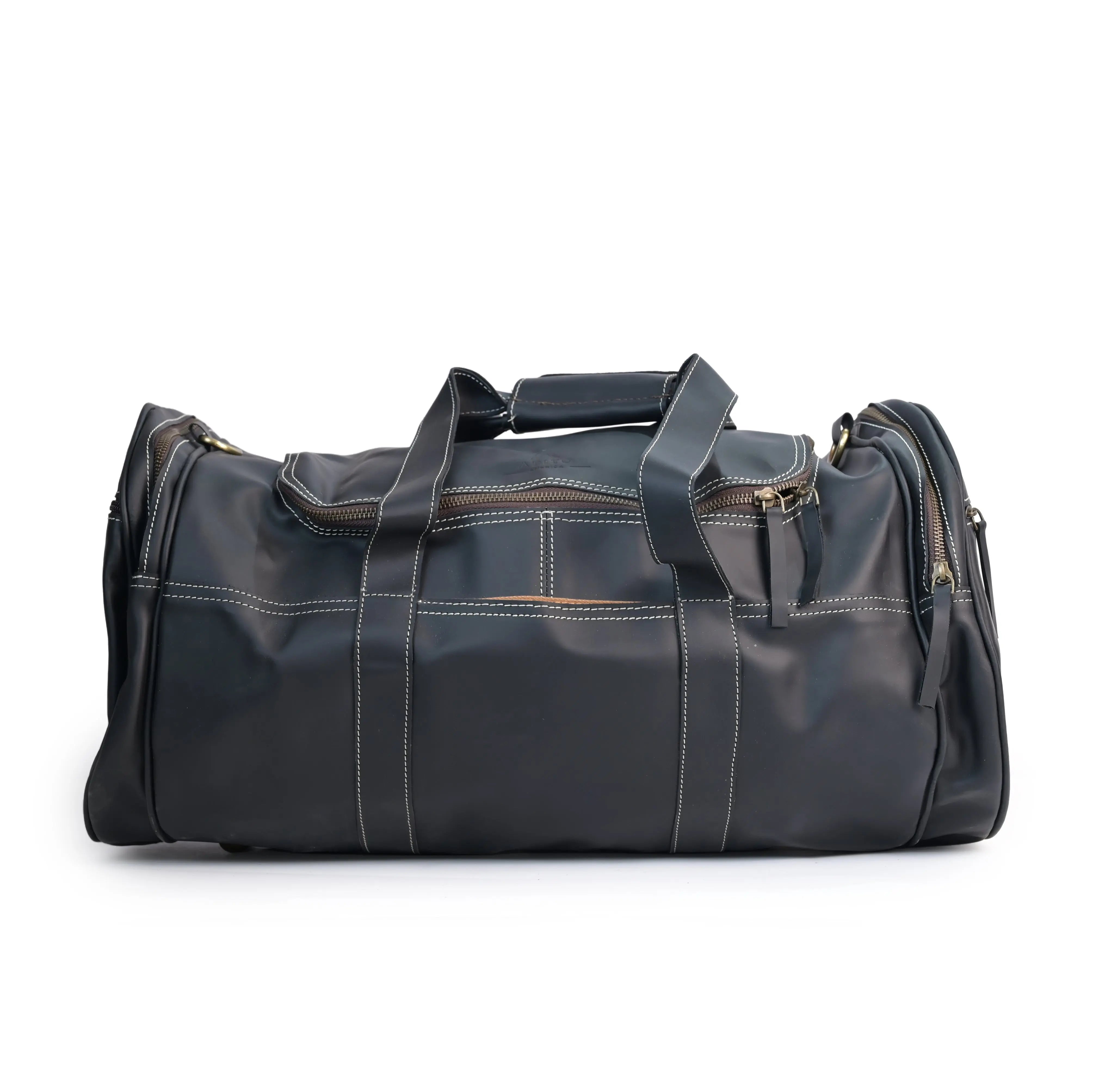 Genuine Leather Black Duffle Bag - abitoamerica