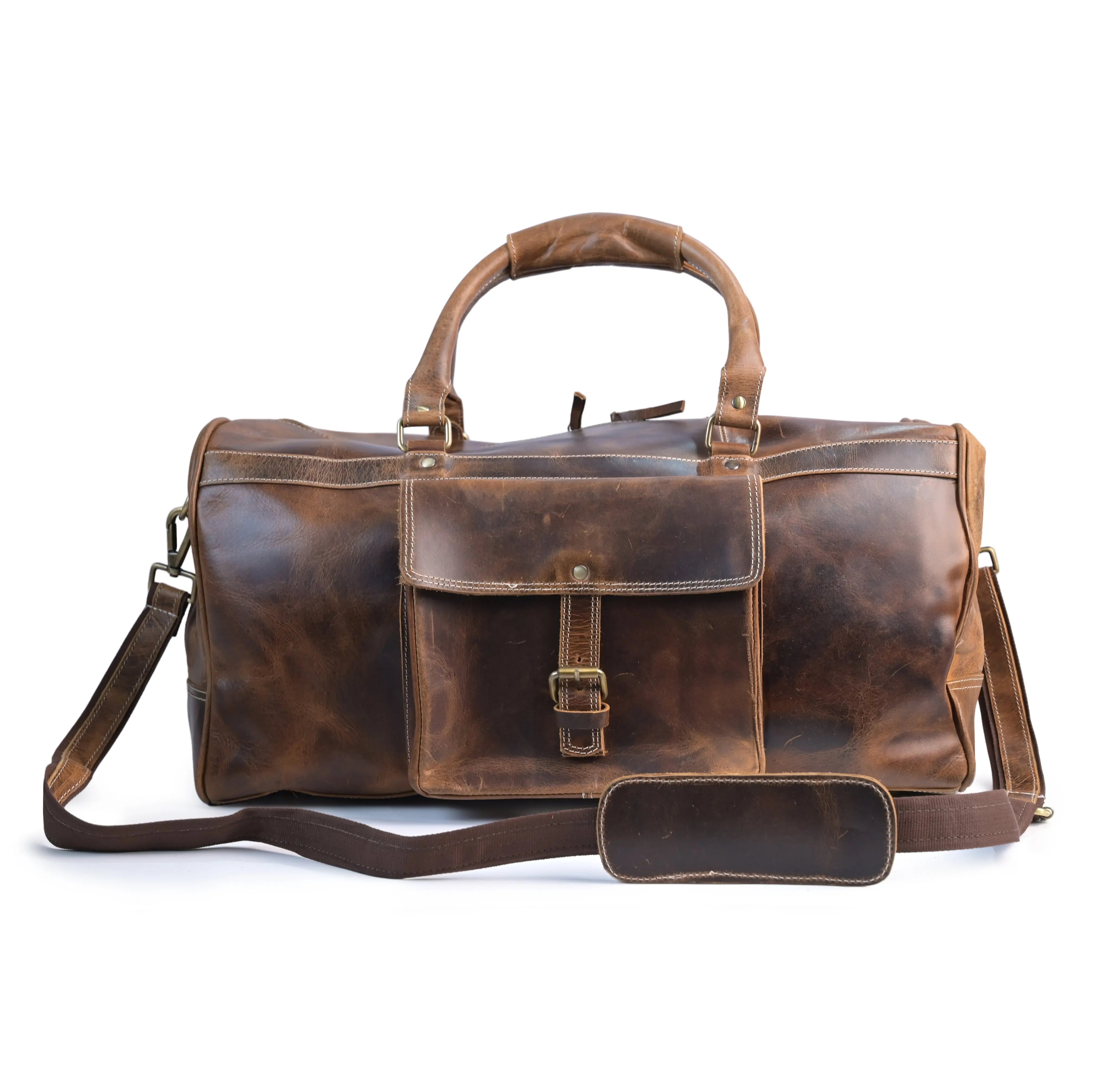 Genuine Leather Tan Duffle Bag - abitoamerica