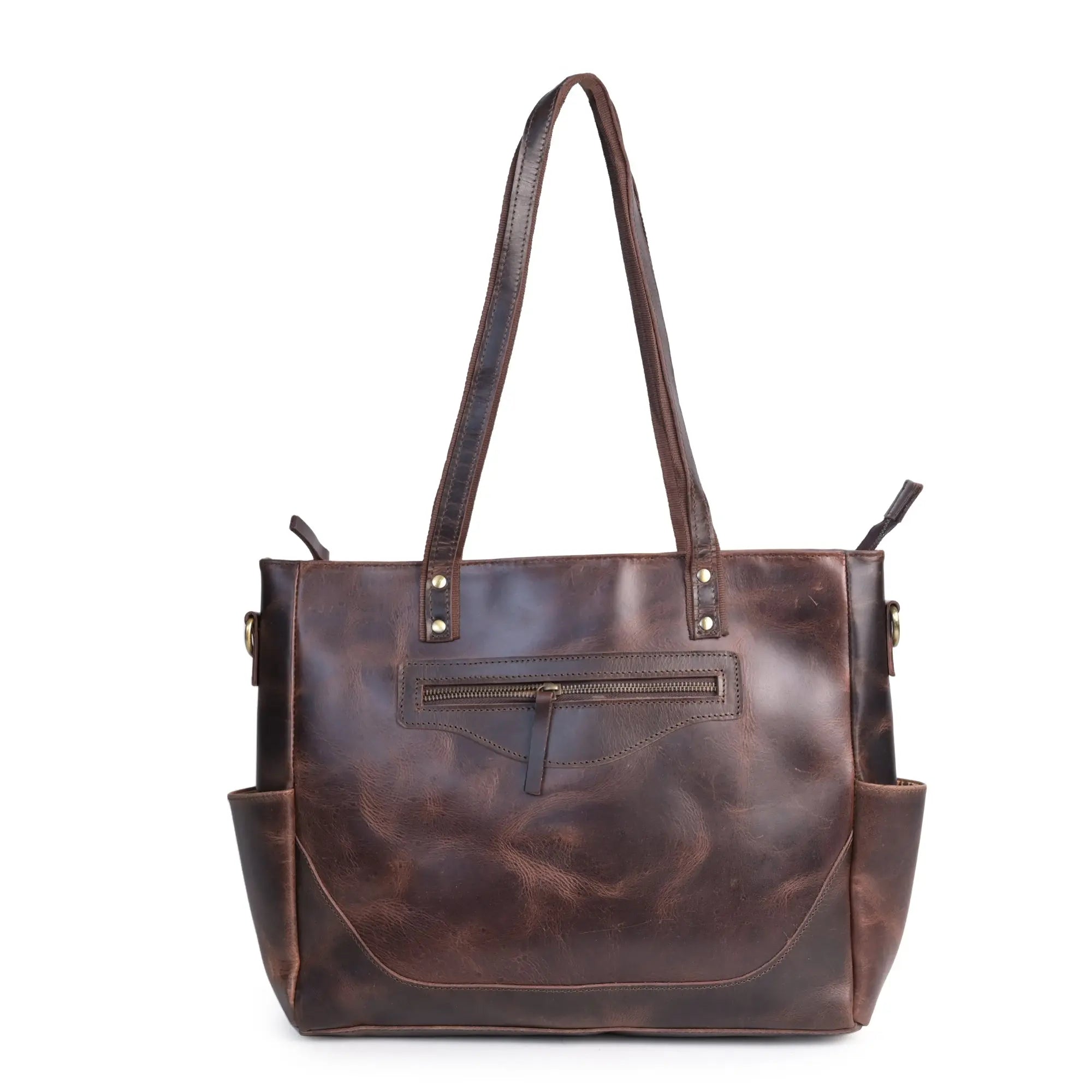 Women’s Vintage Brown Leather Tote Bag - abitoamerica