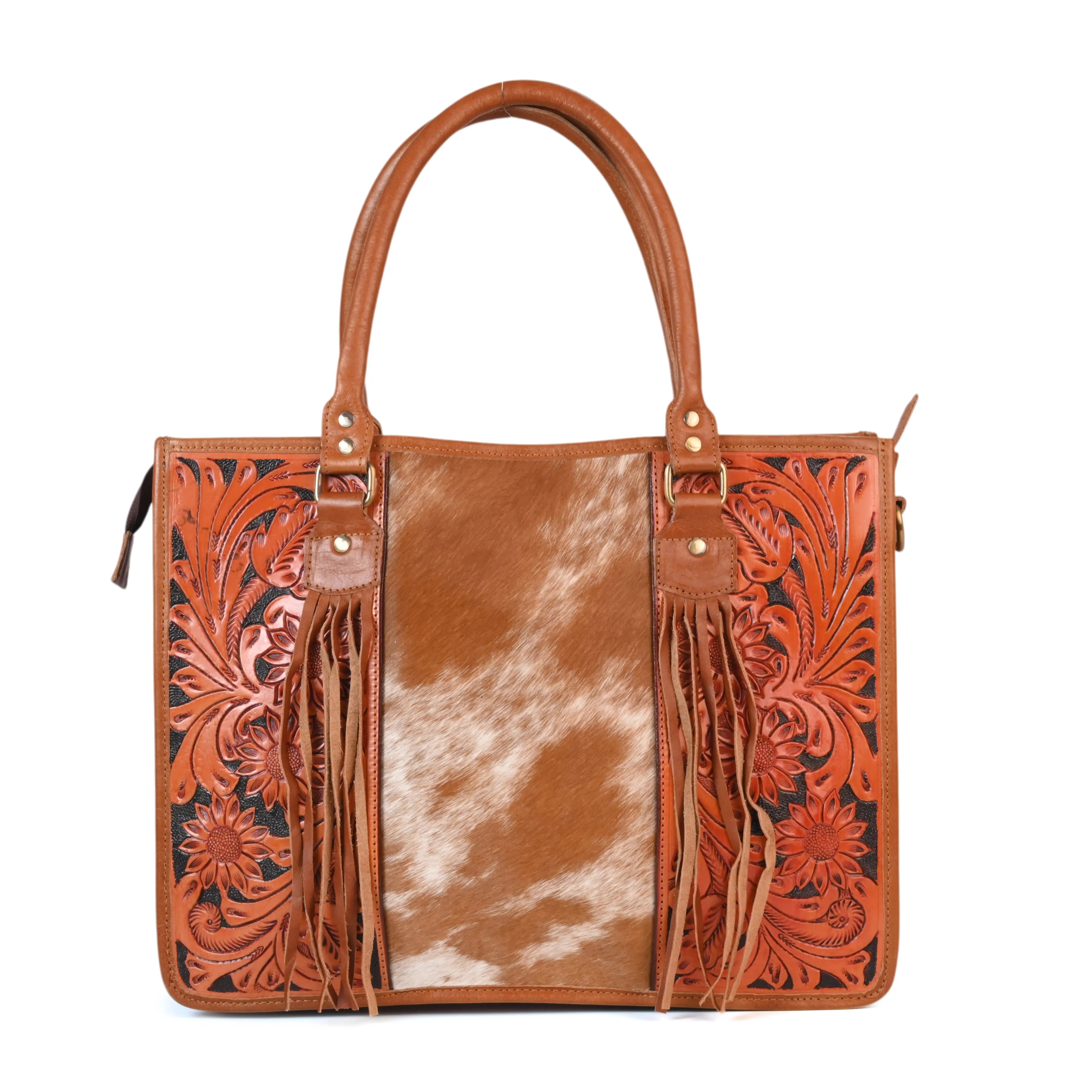 Western Hand Tooled Genuine Cowhide Leather Crossbody Handbag - abitoamerica