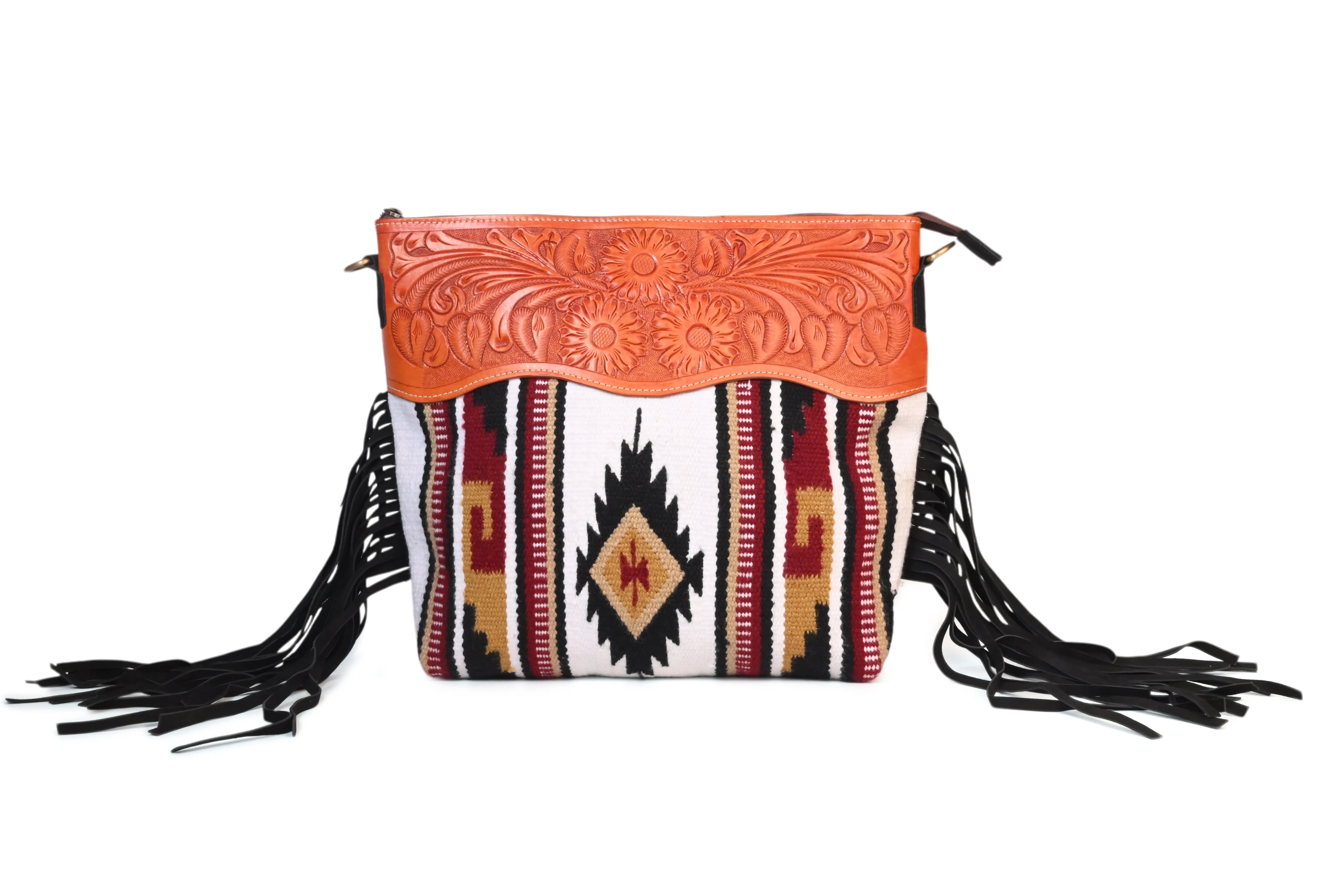 Saddle Blanket Hand Tooled Genuine Leather Western Crossbody Bag - abitoamerica