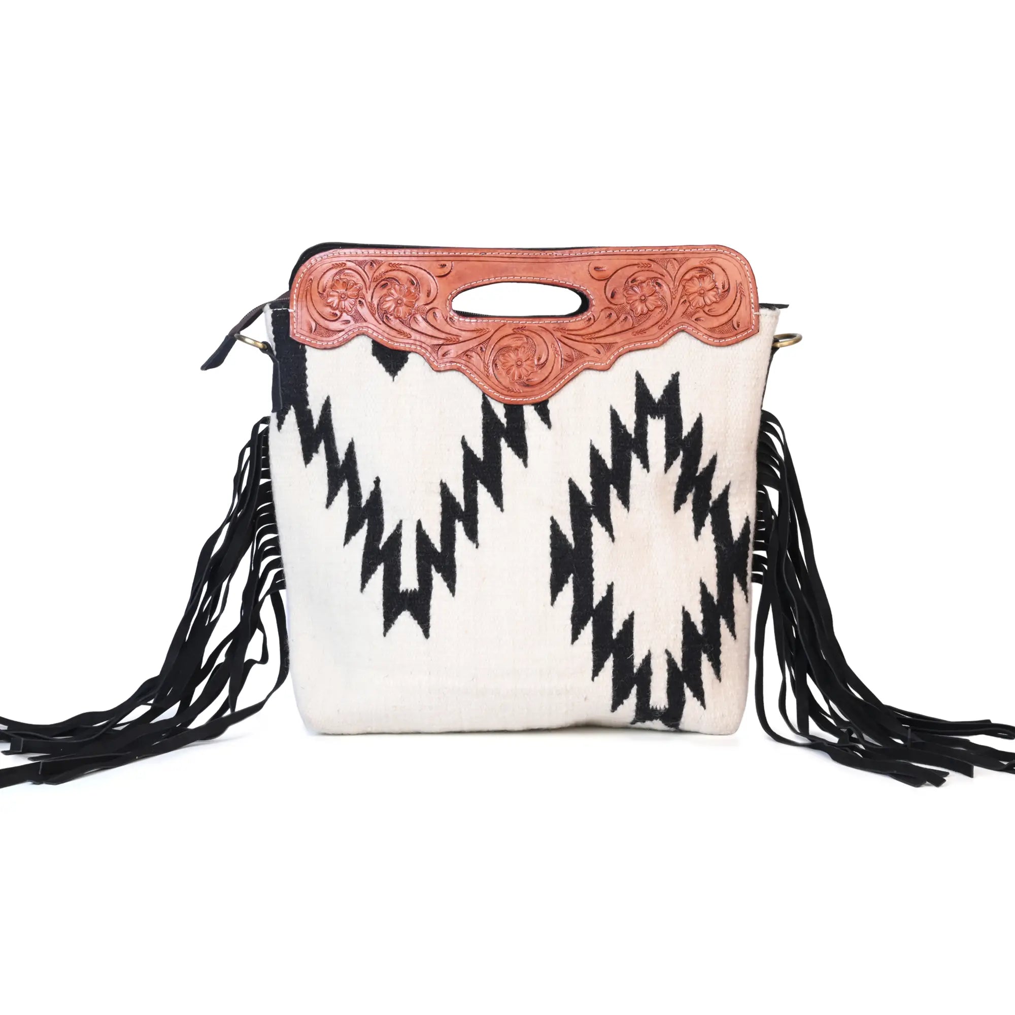 Western Saddle Blanket Hand Tooled Genuine Leather Signature Crossbody Handbag - abitoamerica