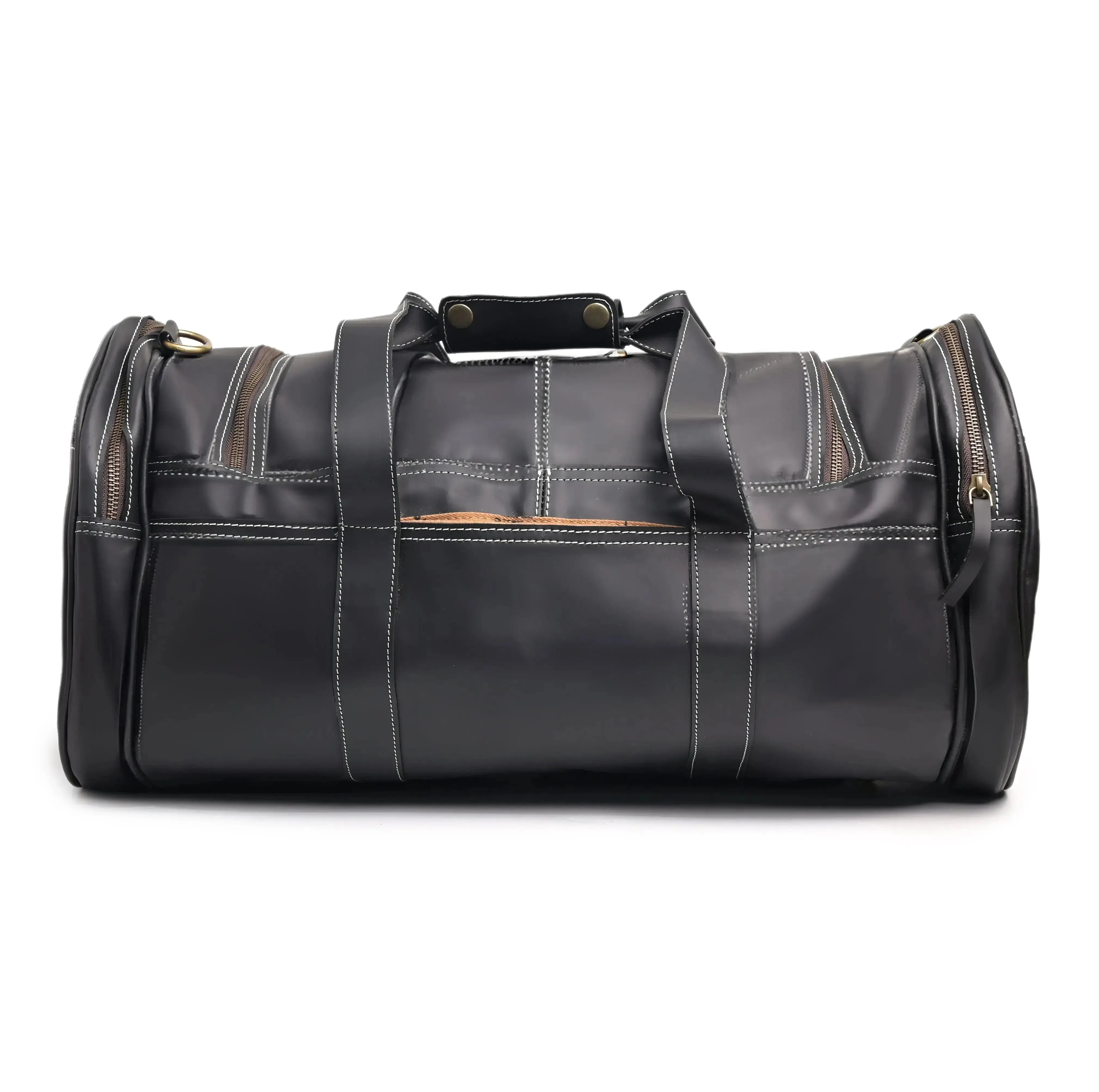 Genuine Leather Black Duffle Bag - abitoamerica