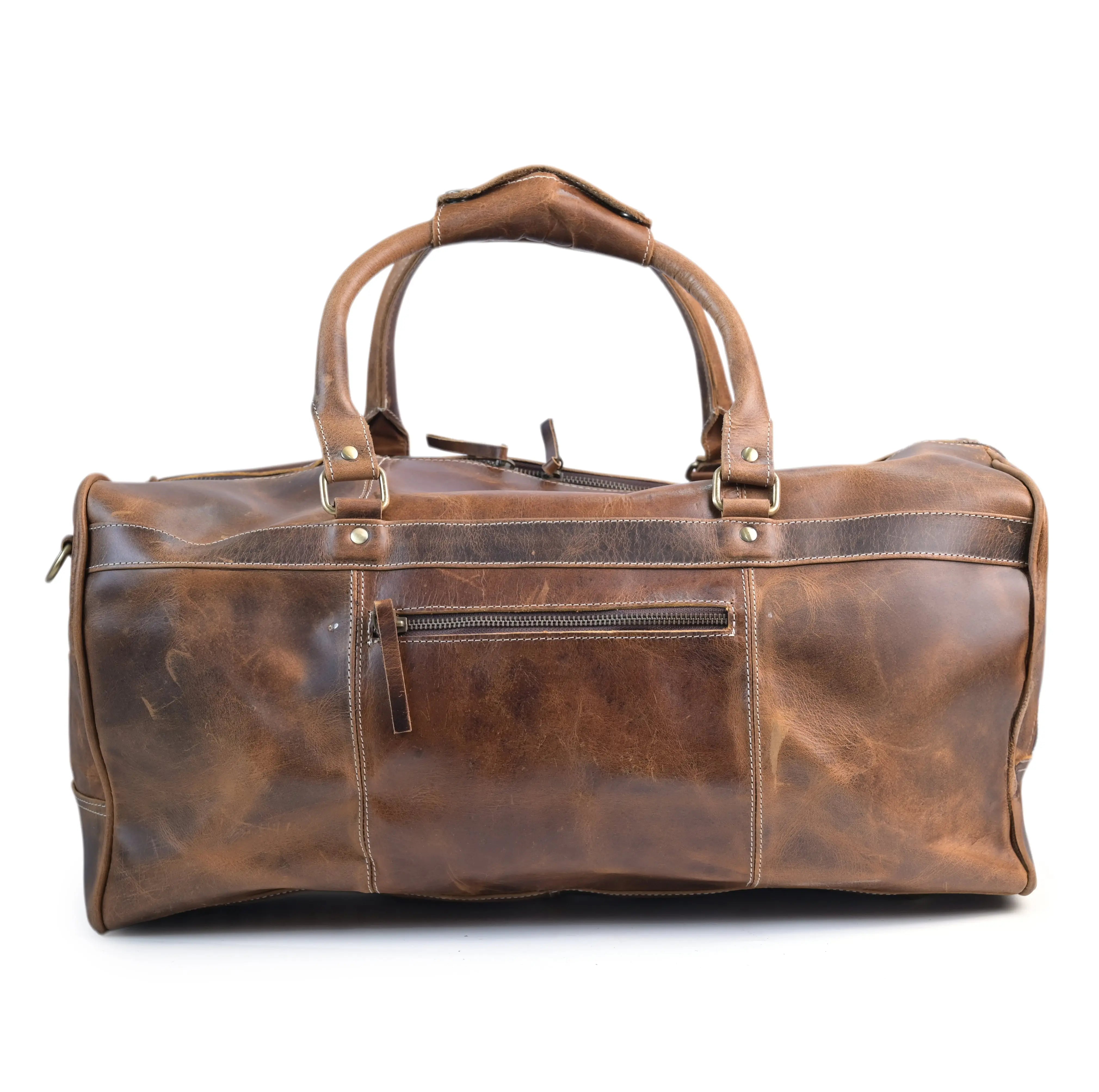 Genuine Leather Tan Duffle Bag - abitoamerica
