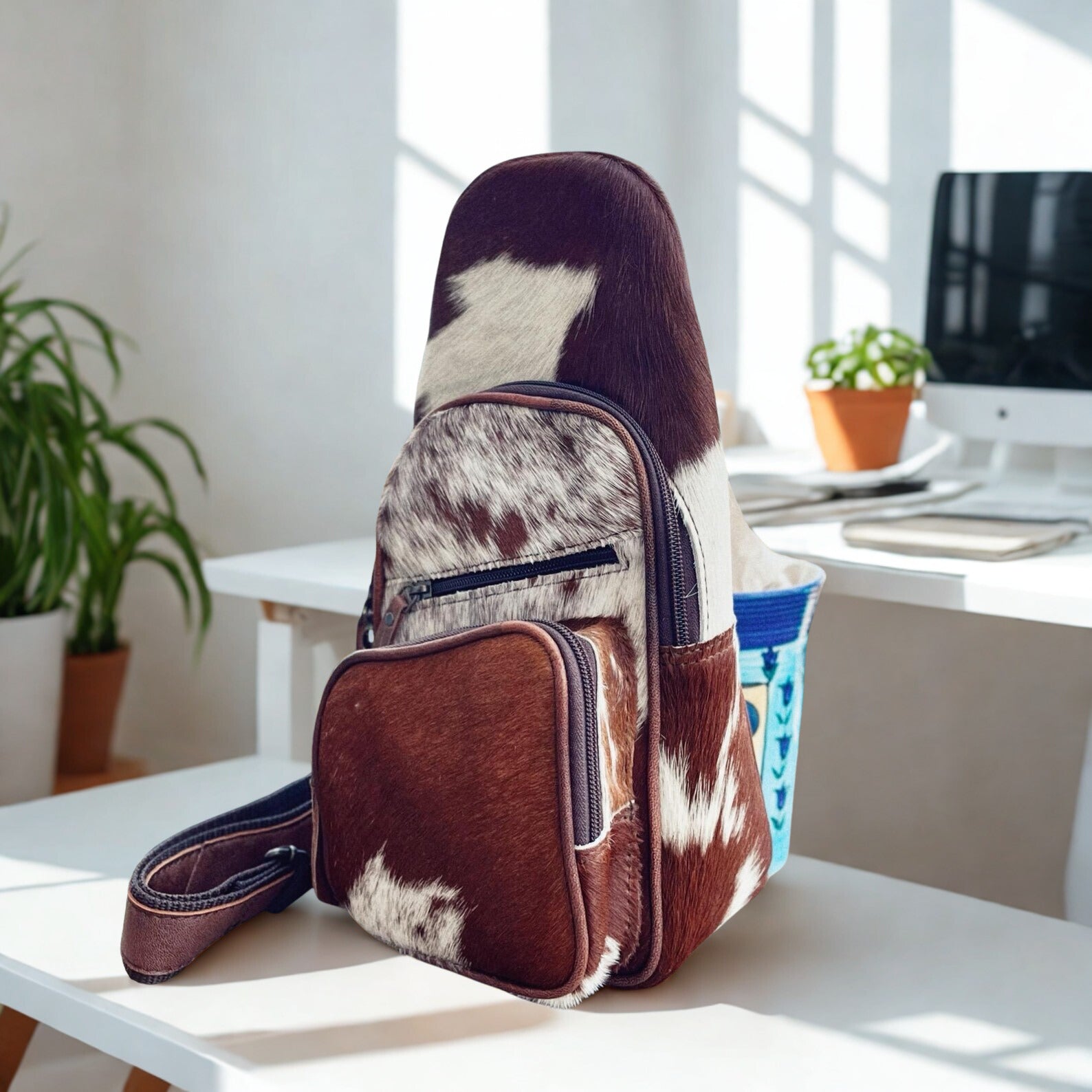 Handmade Genuine Leather Sling bag and Western Cowhide Crossbody bag