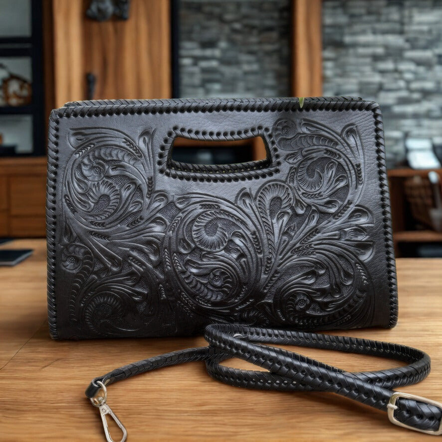 Hand-Tooled Leather Large Clutch & Crossbody
