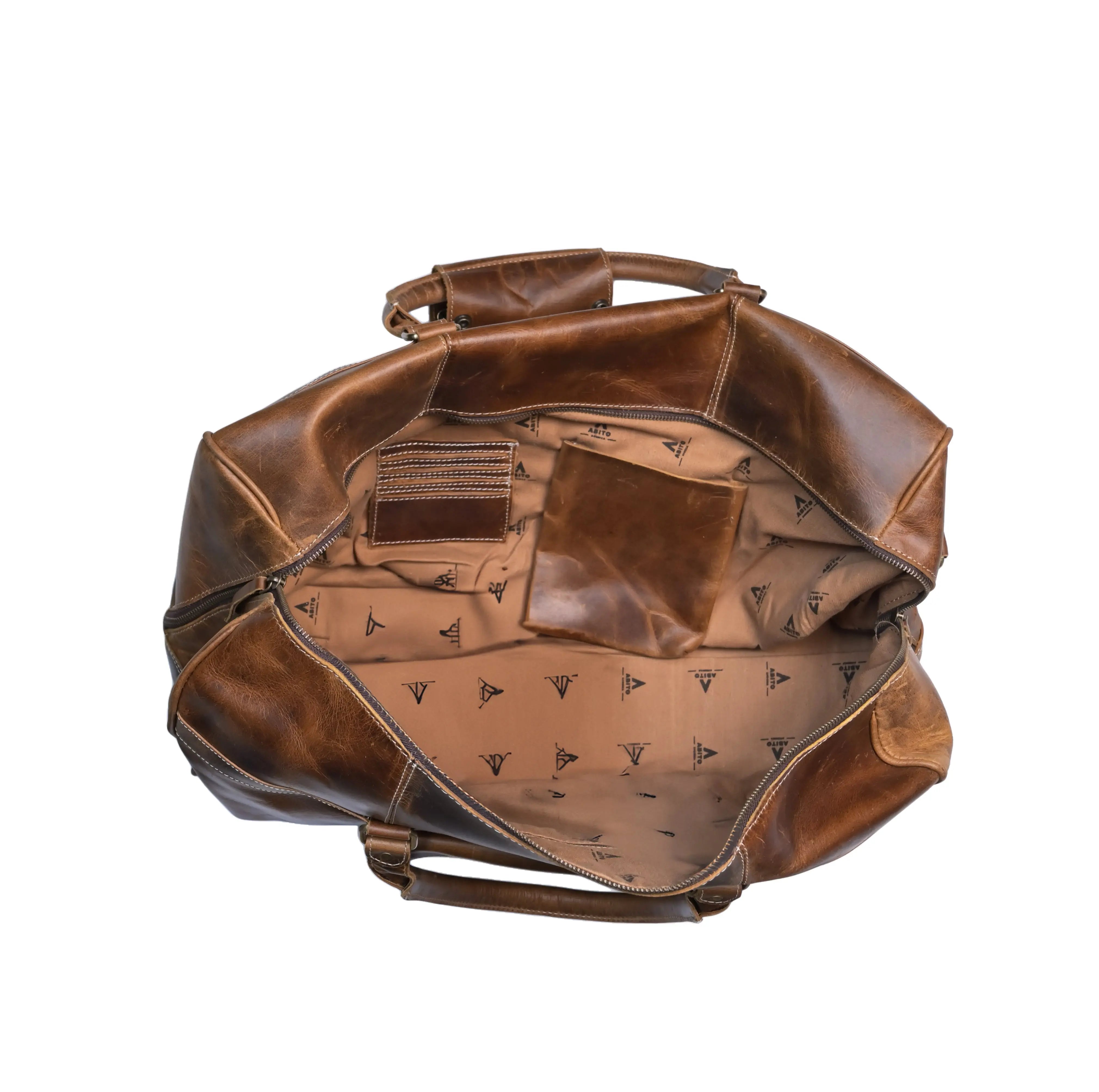 Genuine Leather Tan Duffle Bag - abitoamerica