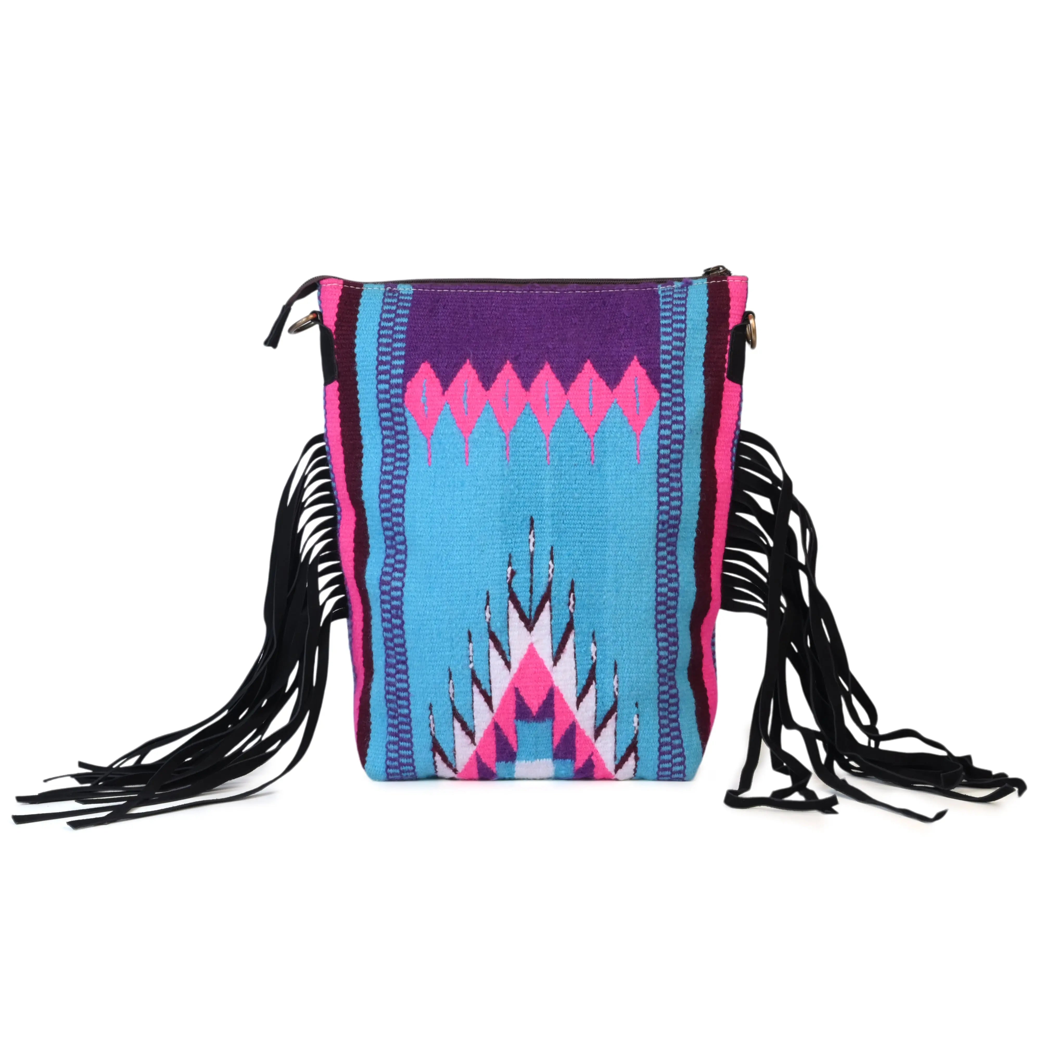 Western Saddle Blanket Hand Tooled Genuine Leather Crossbody Bag - abitoamerica