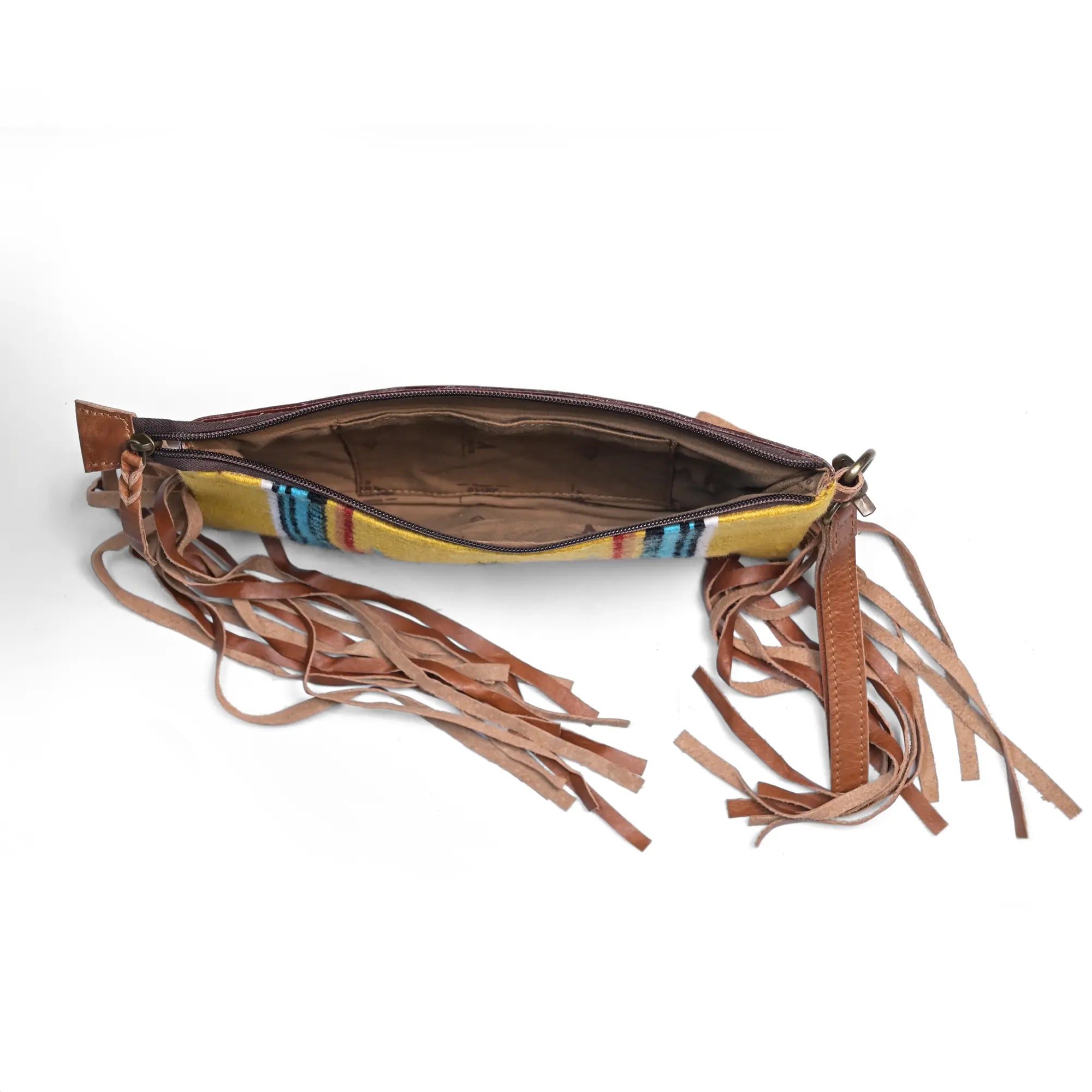 Western Saddle Blanket Hand Tooled Genuine Leather Clutch Wrist Bag - abitoamerica