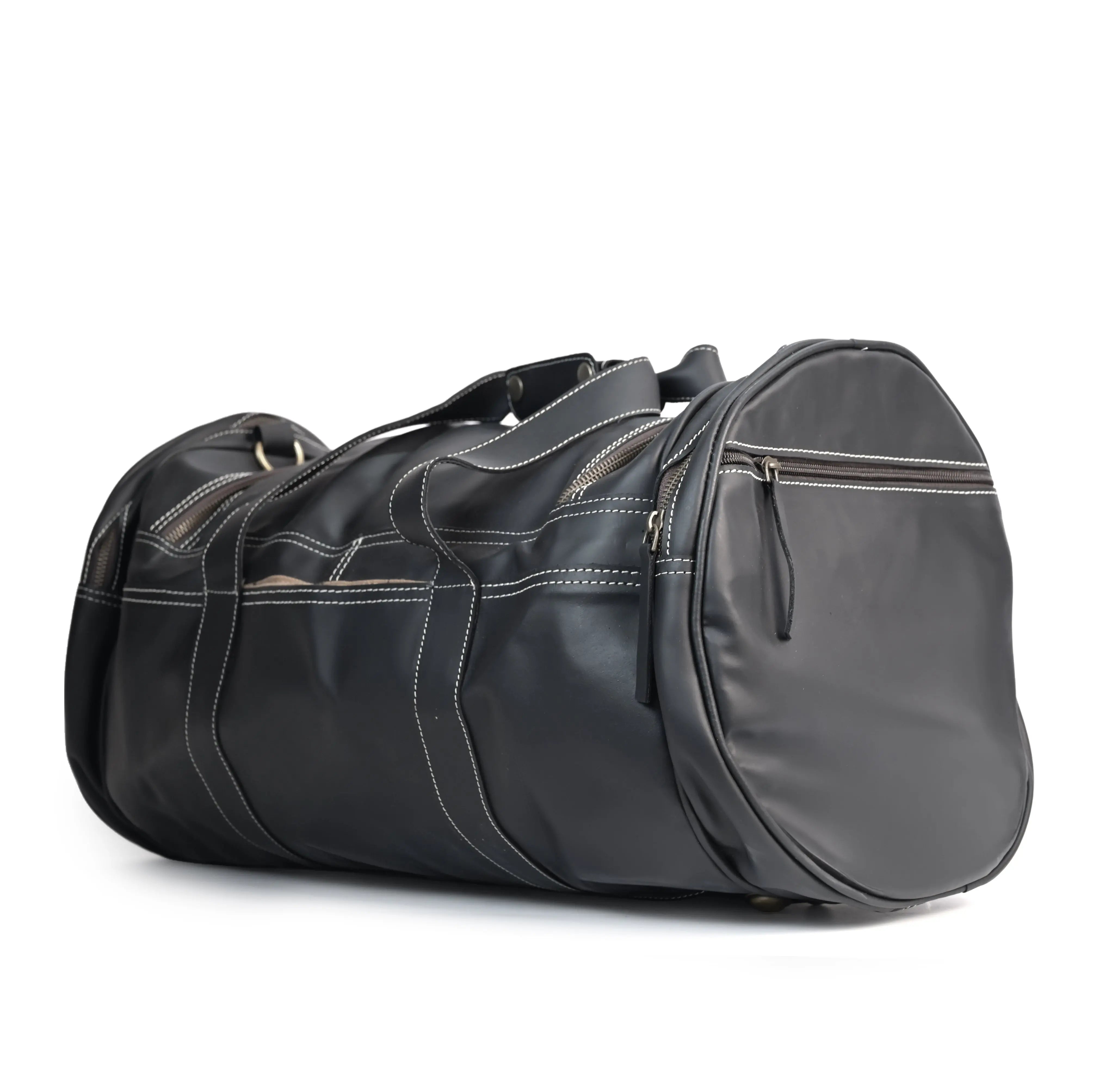 Genuine Leather Black Duffle Bag - abitoamerica