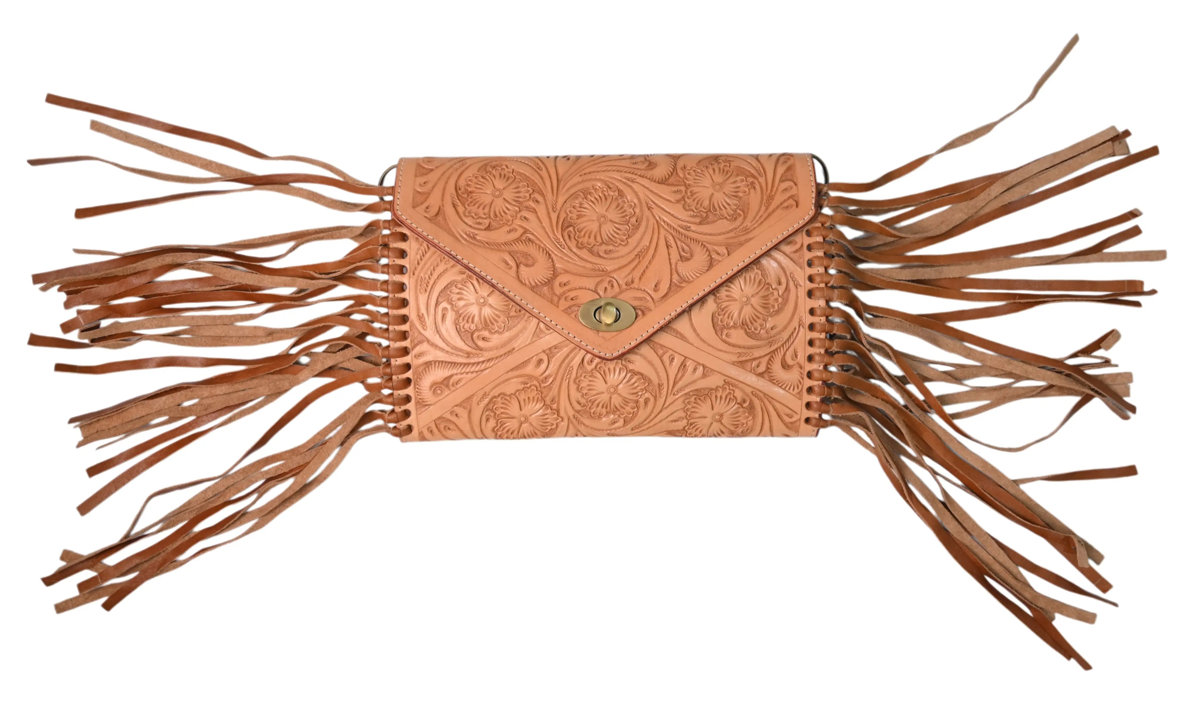 Western leather clutch Tooled Genuine Leather Crossbody Clutch Bag - abitoamerica