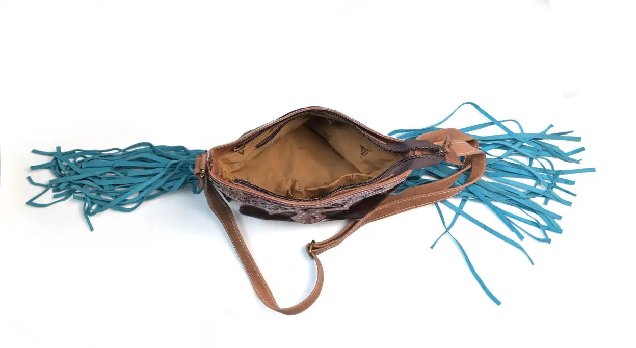 Western Hand Tooled Genuine Leather cowhide Crossbody bag - abitoamerica
