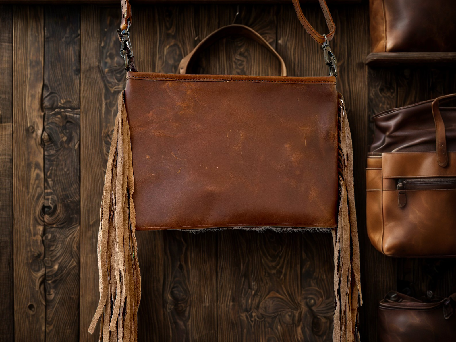 Cowhide Crossbody Bag: Tooled Leather & Fringe - Handmade Western Purse