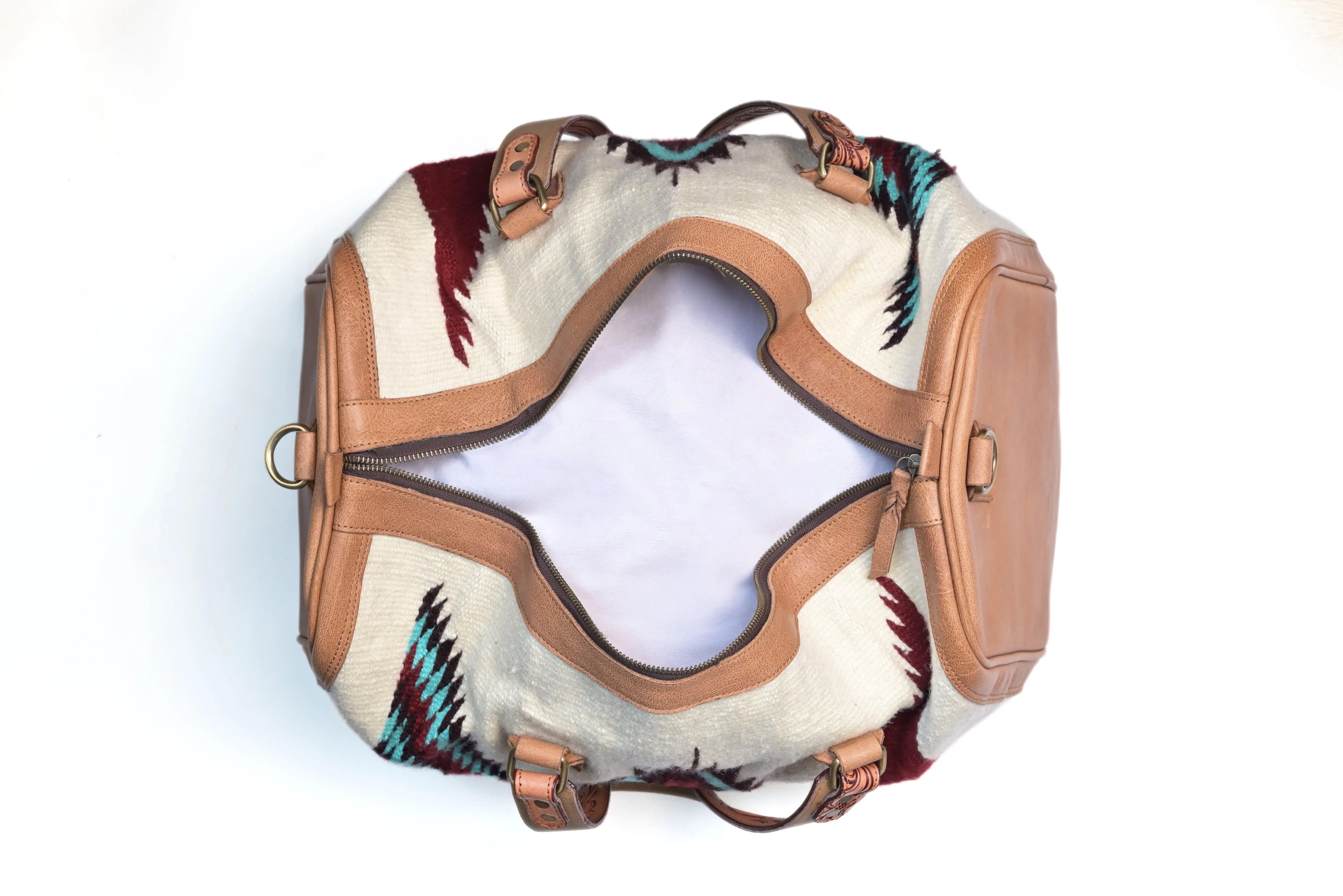 Saddle Blanket Hand tooled Genuine Leather Western Duffel Bag - abitoamerica