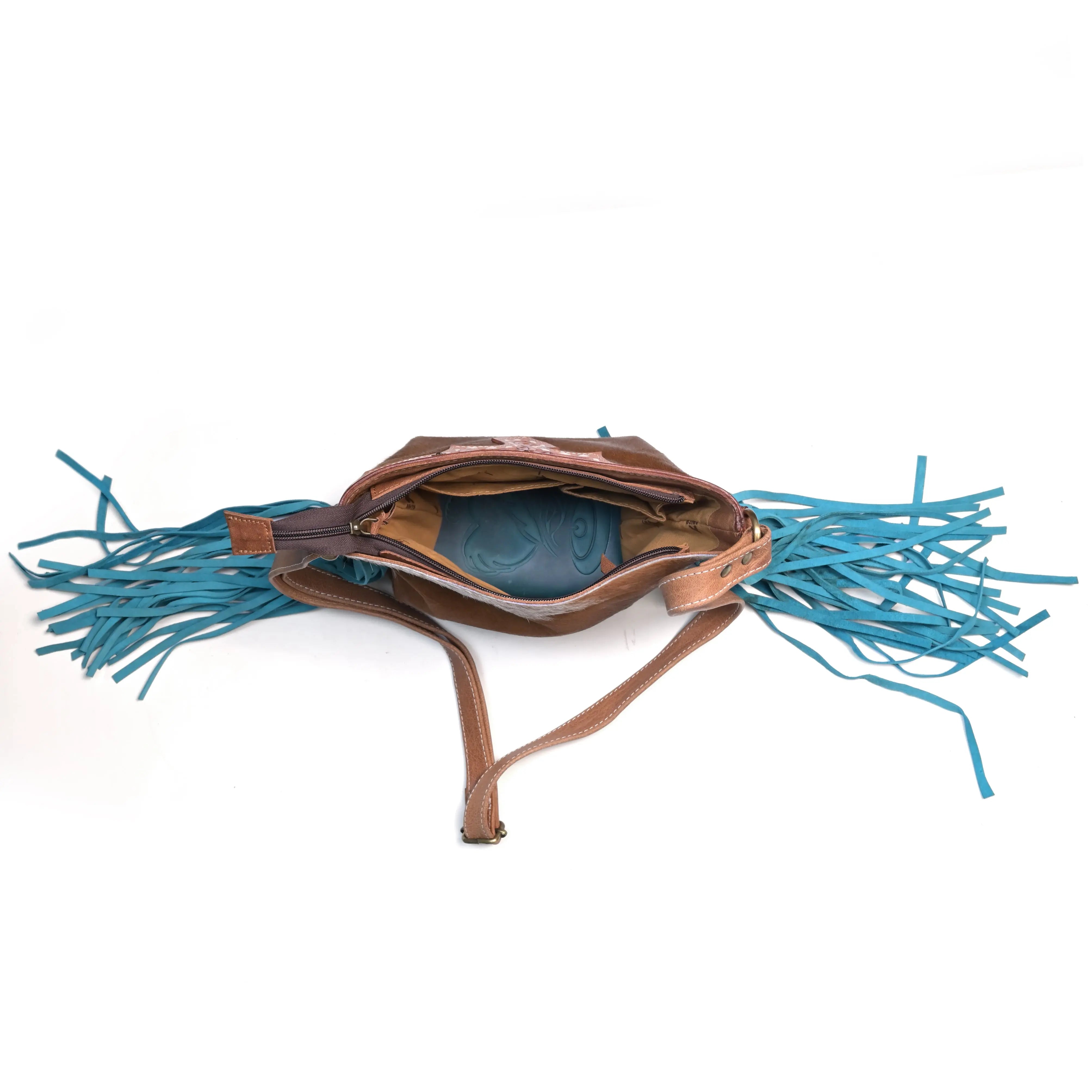 Western Hand Tooled Genuine Leather Cowhide Crossbody Bag - abitoamerica