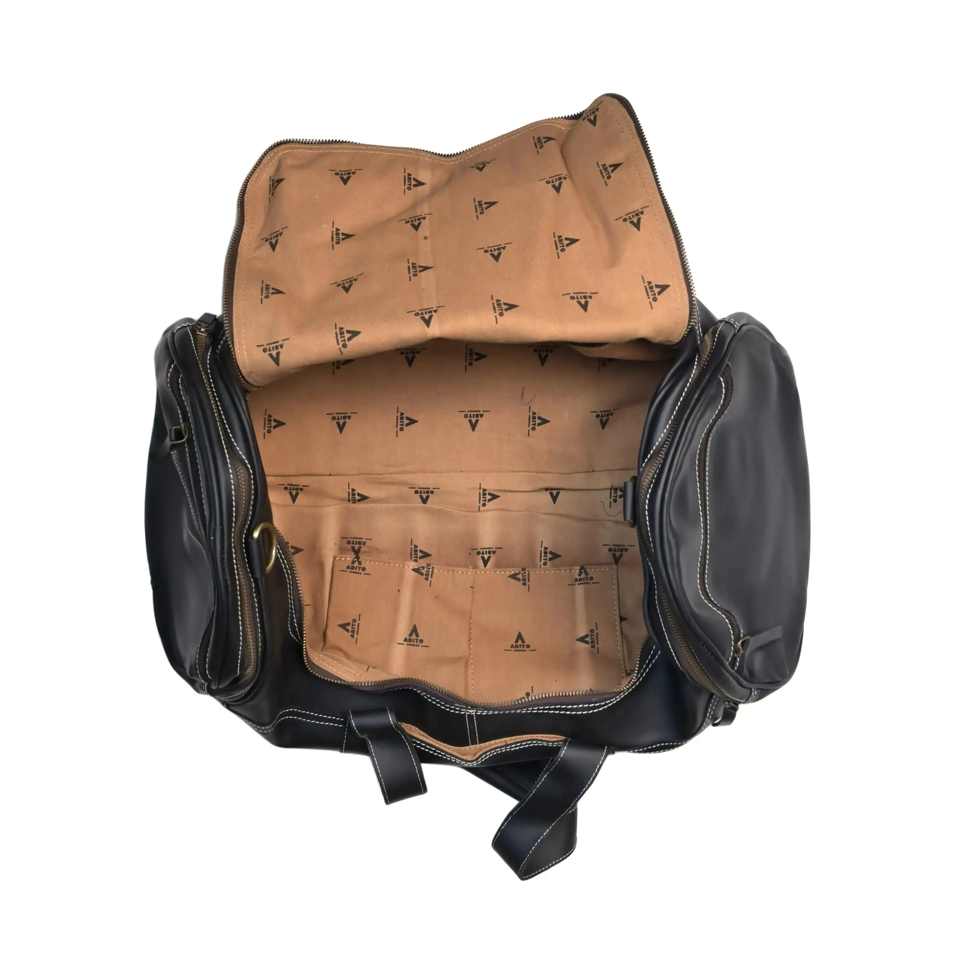 Genuine Leather Black Duffle Bag - abitoamerica