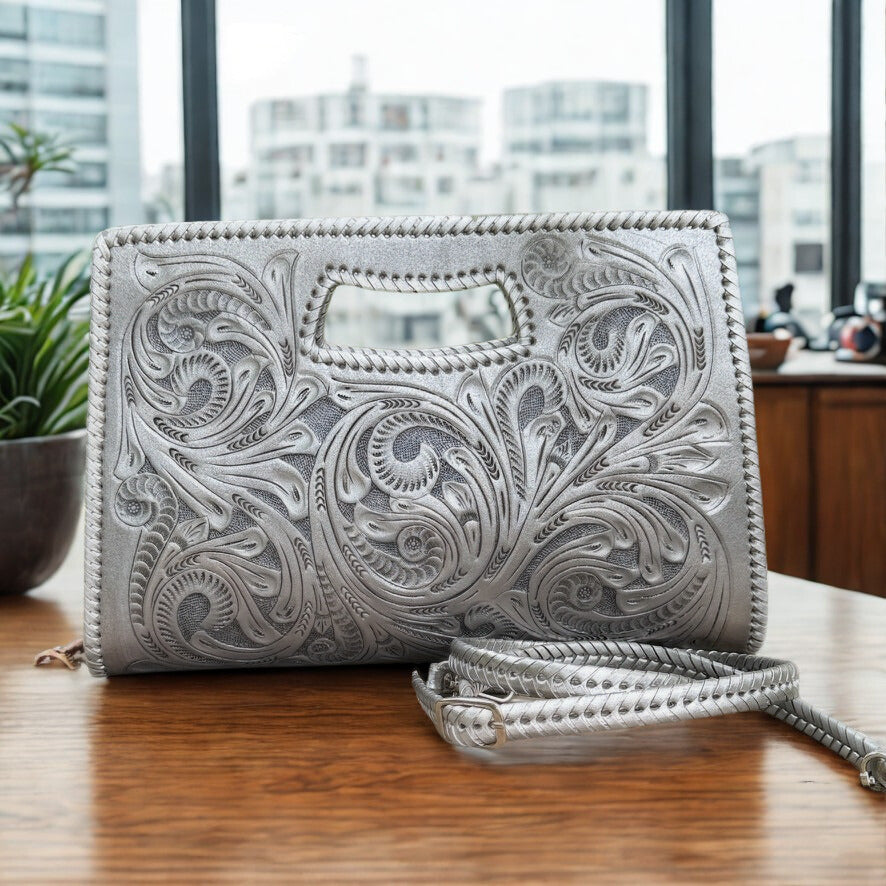 Hand-Tooled Leather Large Clutch & Crossbody