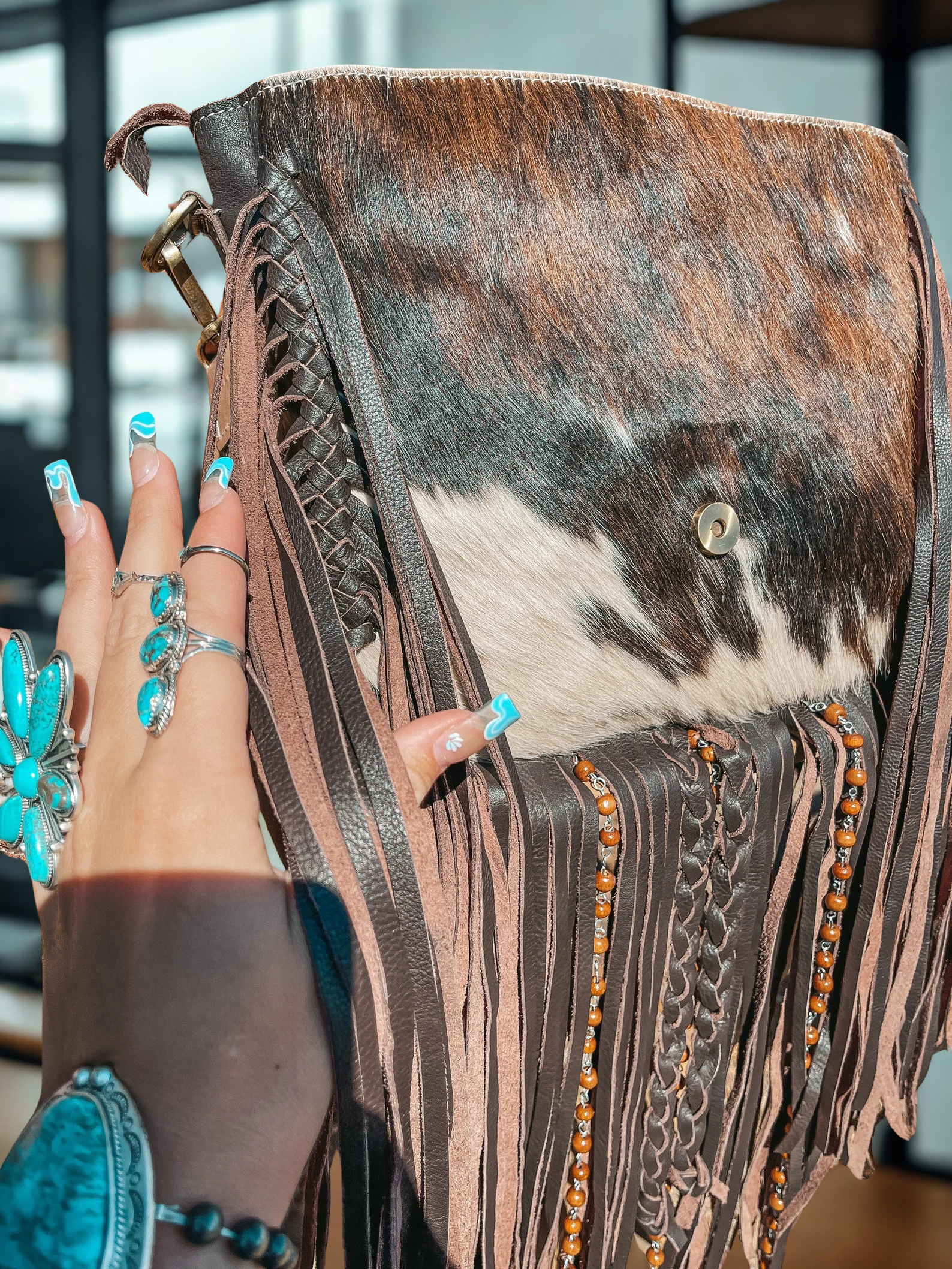 Cowhide Fringe Leather Western Purse : Crossbody Handbag