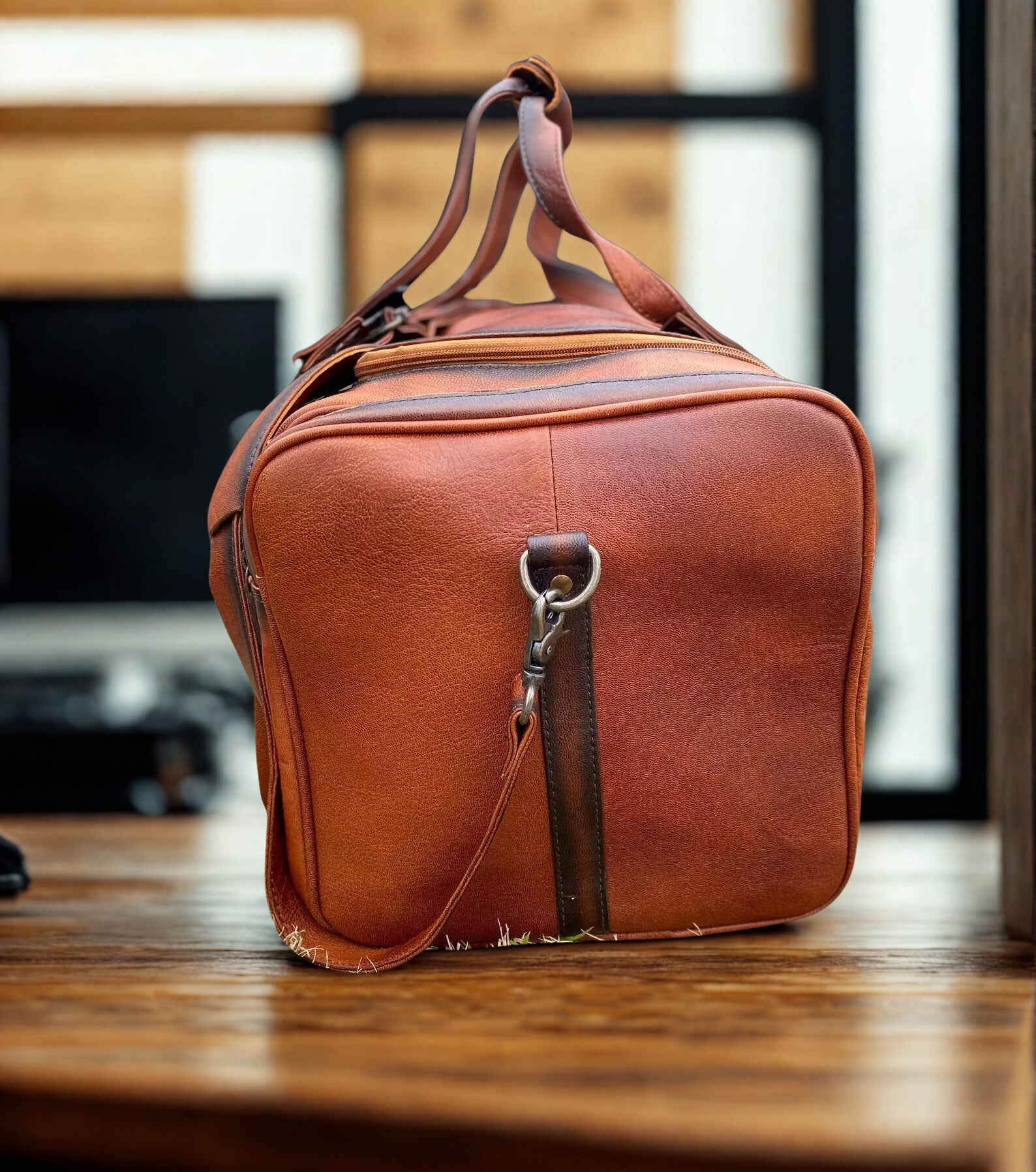 Western-Style Classic Tooled Leather Duffle Bag