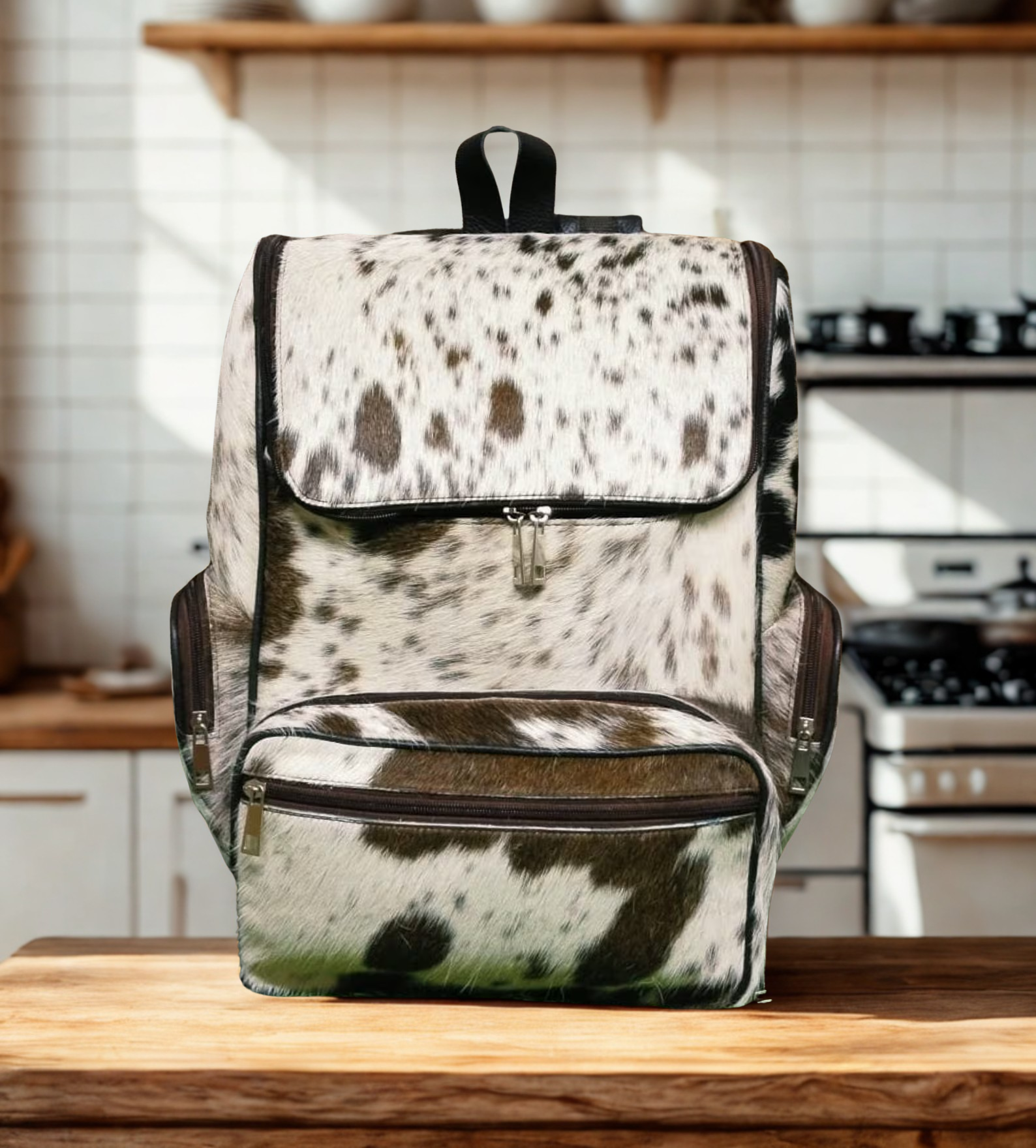 Real Cowhide Leather Backpack - Travel Bag - Cowhide Backpack Bag - Genuine Cowhide Bag for Everyday Use & Adventure