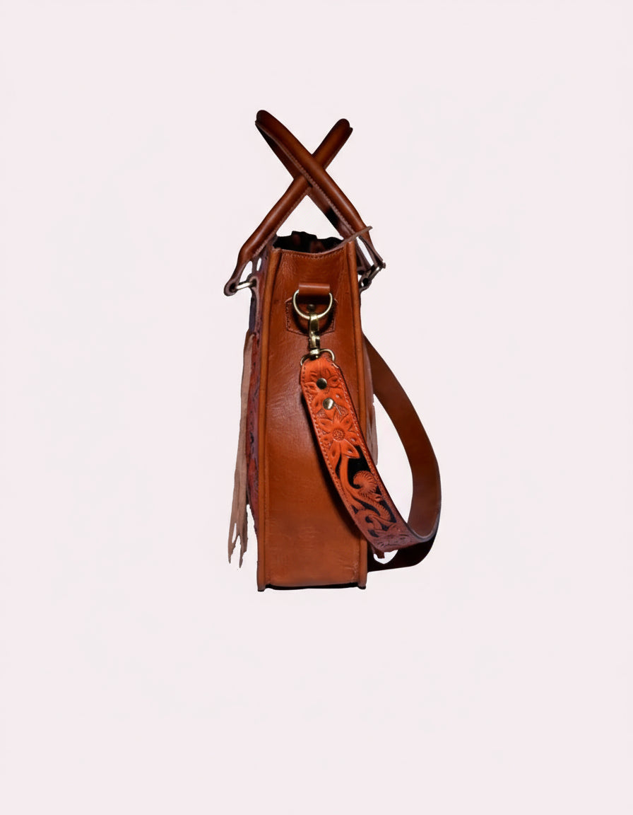 Western Hand Tooled Genuine Cowhide Leather Crossbody Handbag - abitoamerica