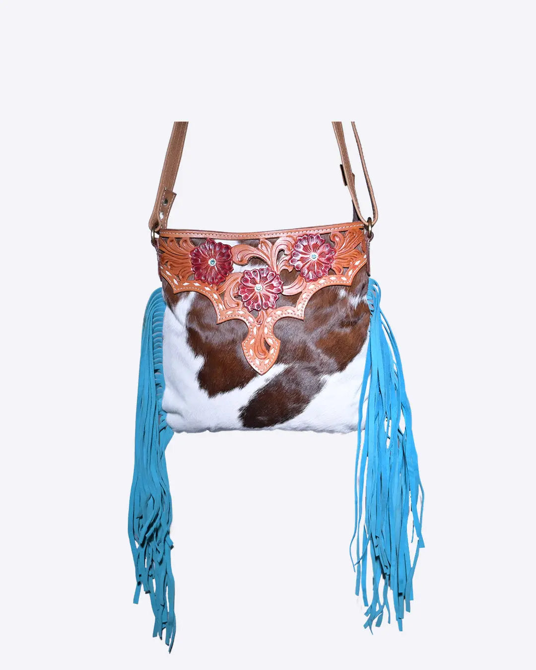 Western Hand Tooled Genuine Leather cowhide Crossbody bag - abitoamerica