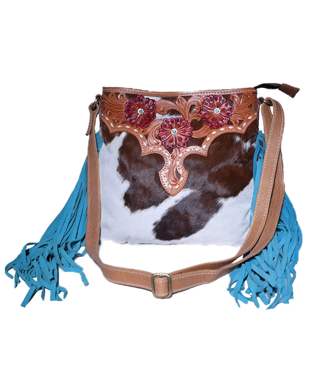 Western Hand Tooled Genuine Leather cowhide Crossbody bag - abitoamerica