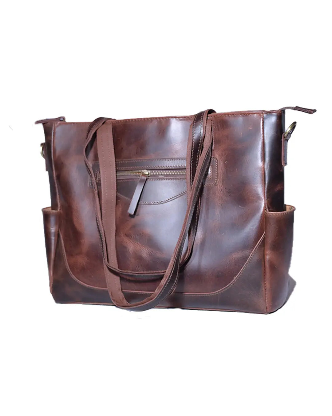 Women’s Vintage Brown Leather Tote Bag - abitoamerica