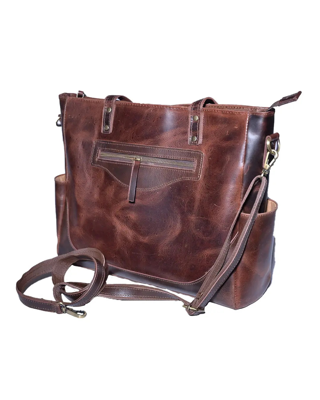 Women’s Vintage Brown Leather Tote Bag - abitoamerica