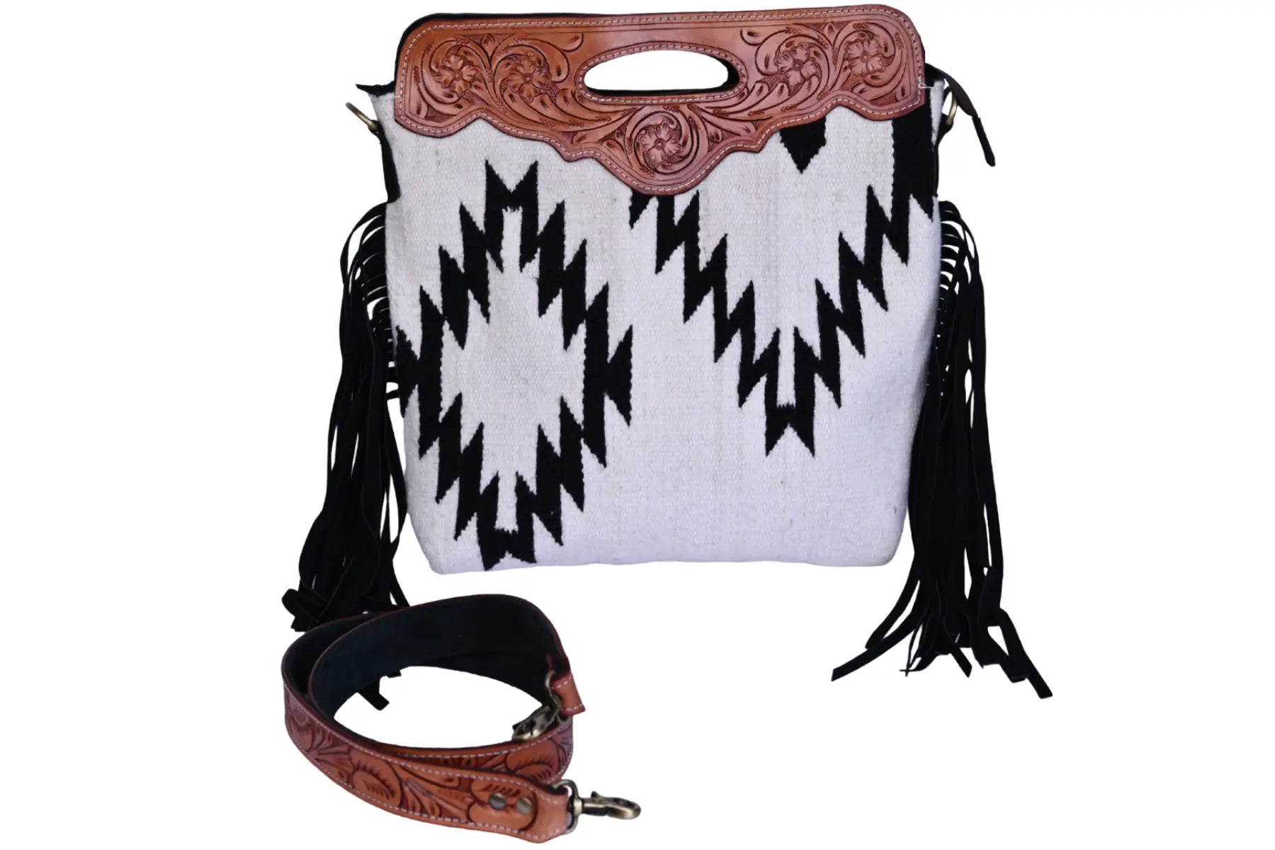 Western Saddle Blanket Hand Tooled Genuine Leather Signature Crossbody Handbag - abitoamerica