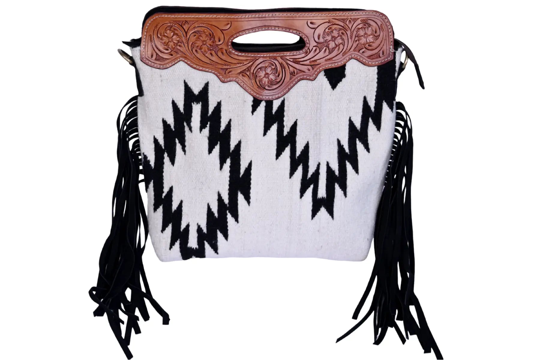 Western Saddle Blanket Hand Tooled Genuine Leather Signature Crossbody Handbag - abitoamerica