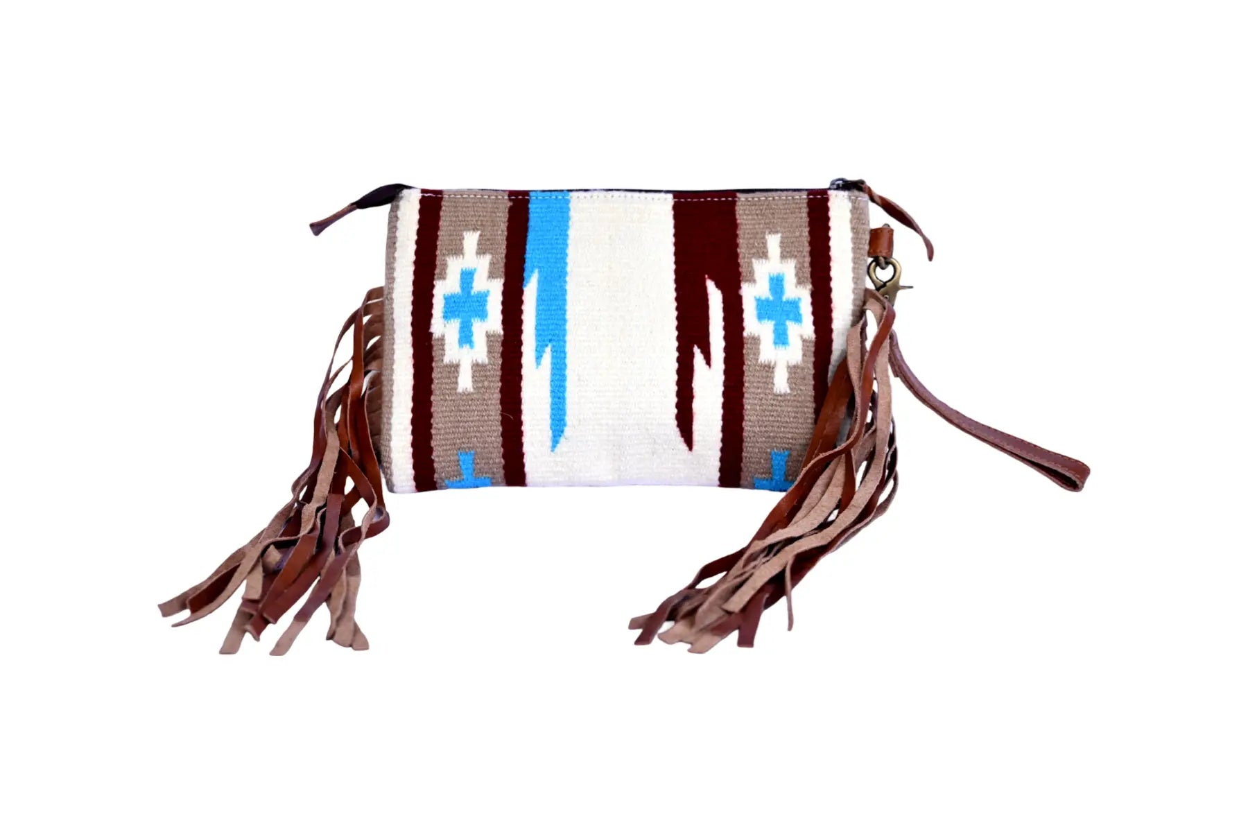 Western Saddle Blanket Hand Tooled Genuine Leather Clutch Wrist Bag - abitoamerica