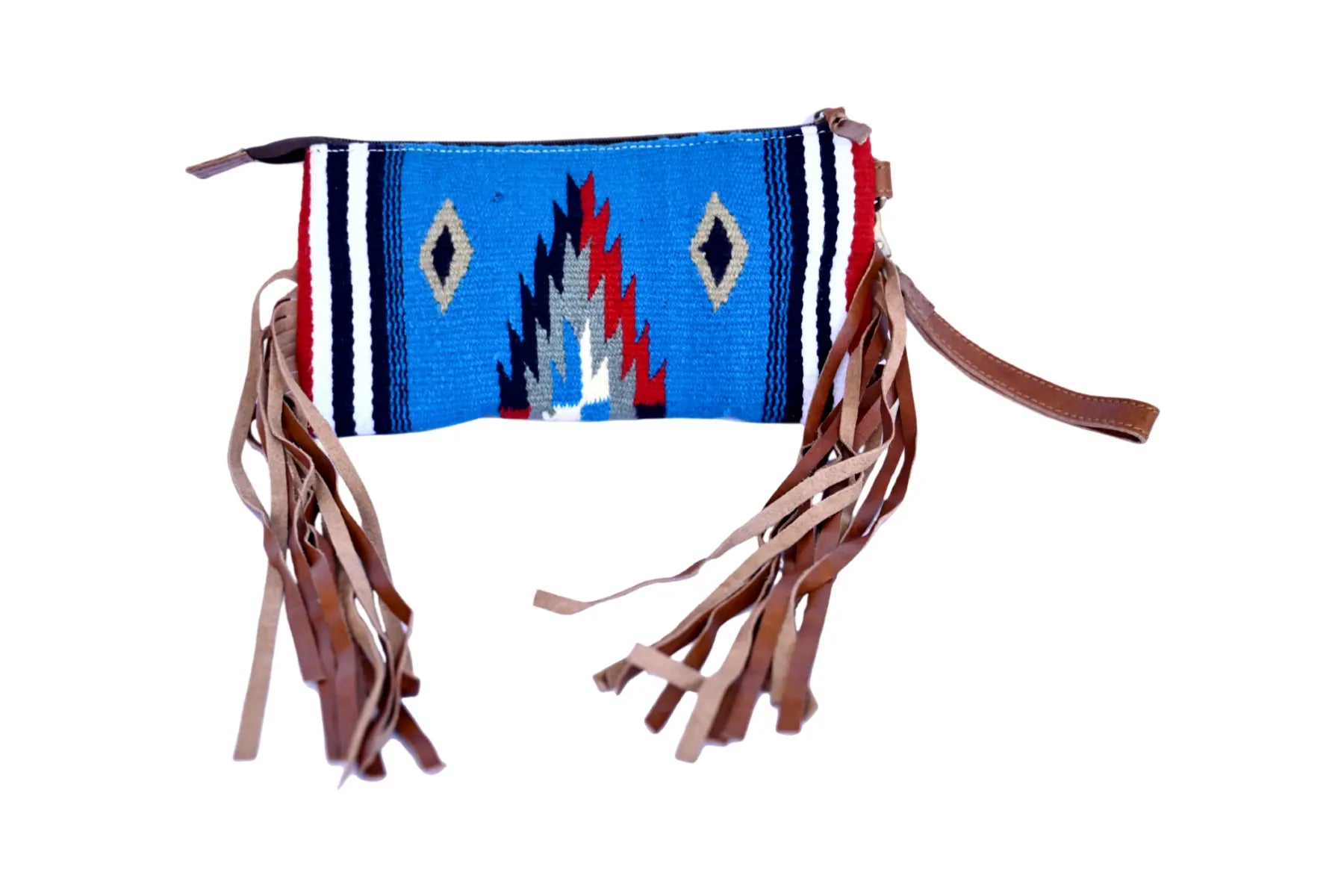 Western Saddle Blanket Hand Tooled Genuine Leather Clutch Wrist Bag - abitoamerica