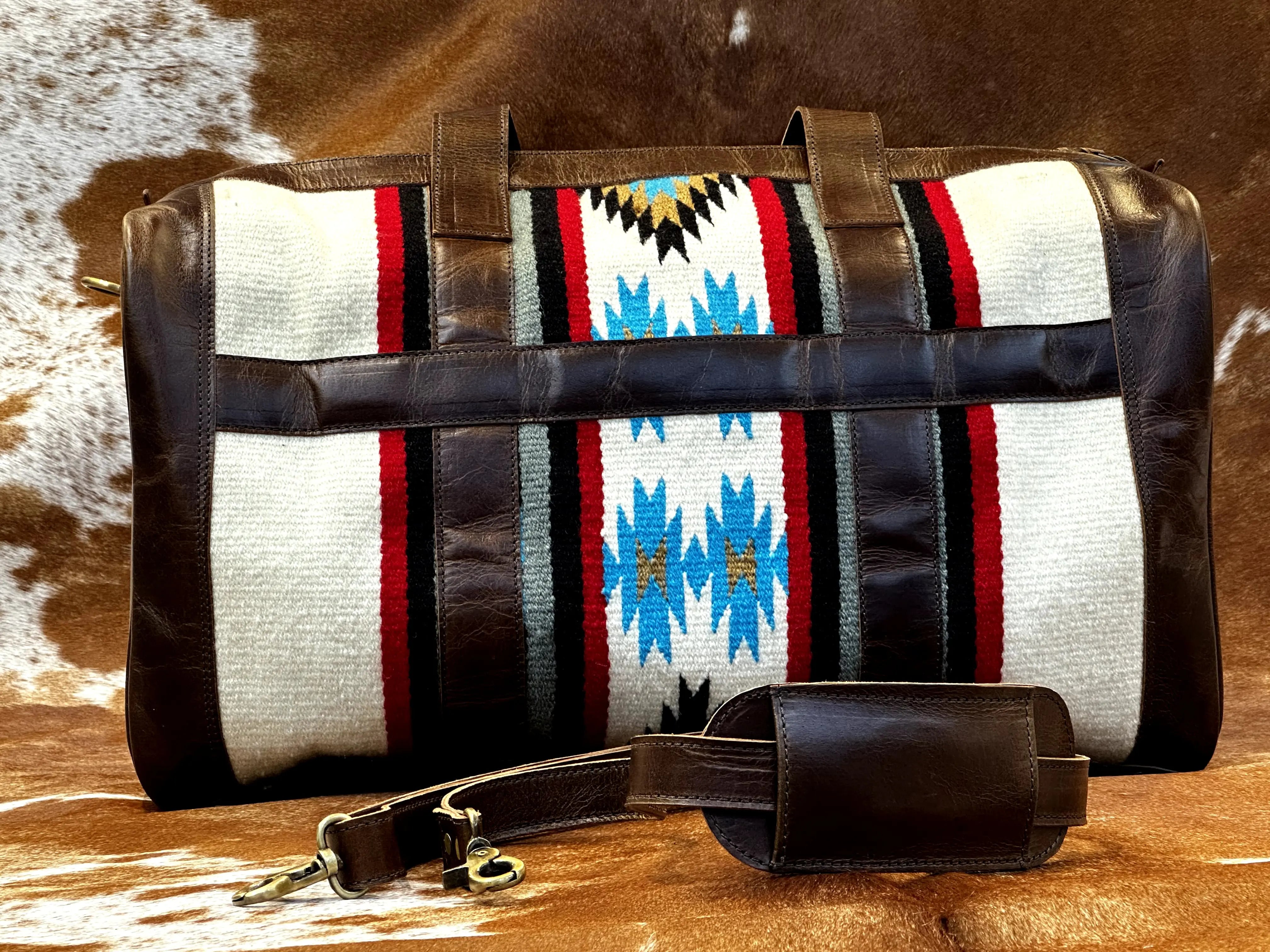 Saddle Blanket Genuine Leather Western Duffle Bag - abitoamerica