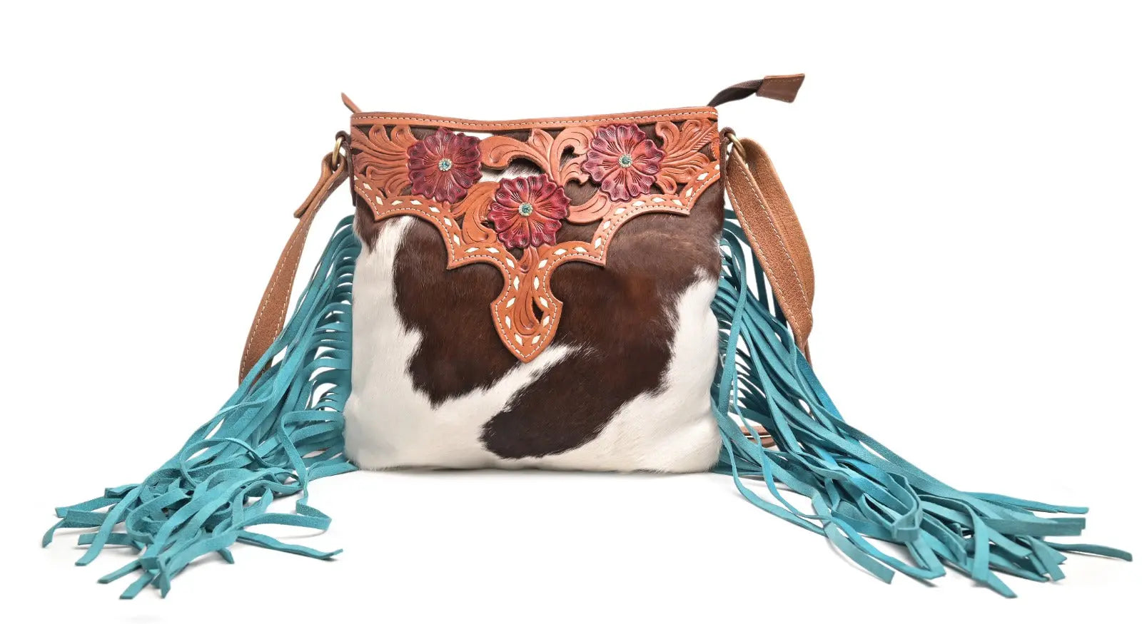 Western Hand Tooled Genuine Leather cowhide Crossbody bag - abitoamerica