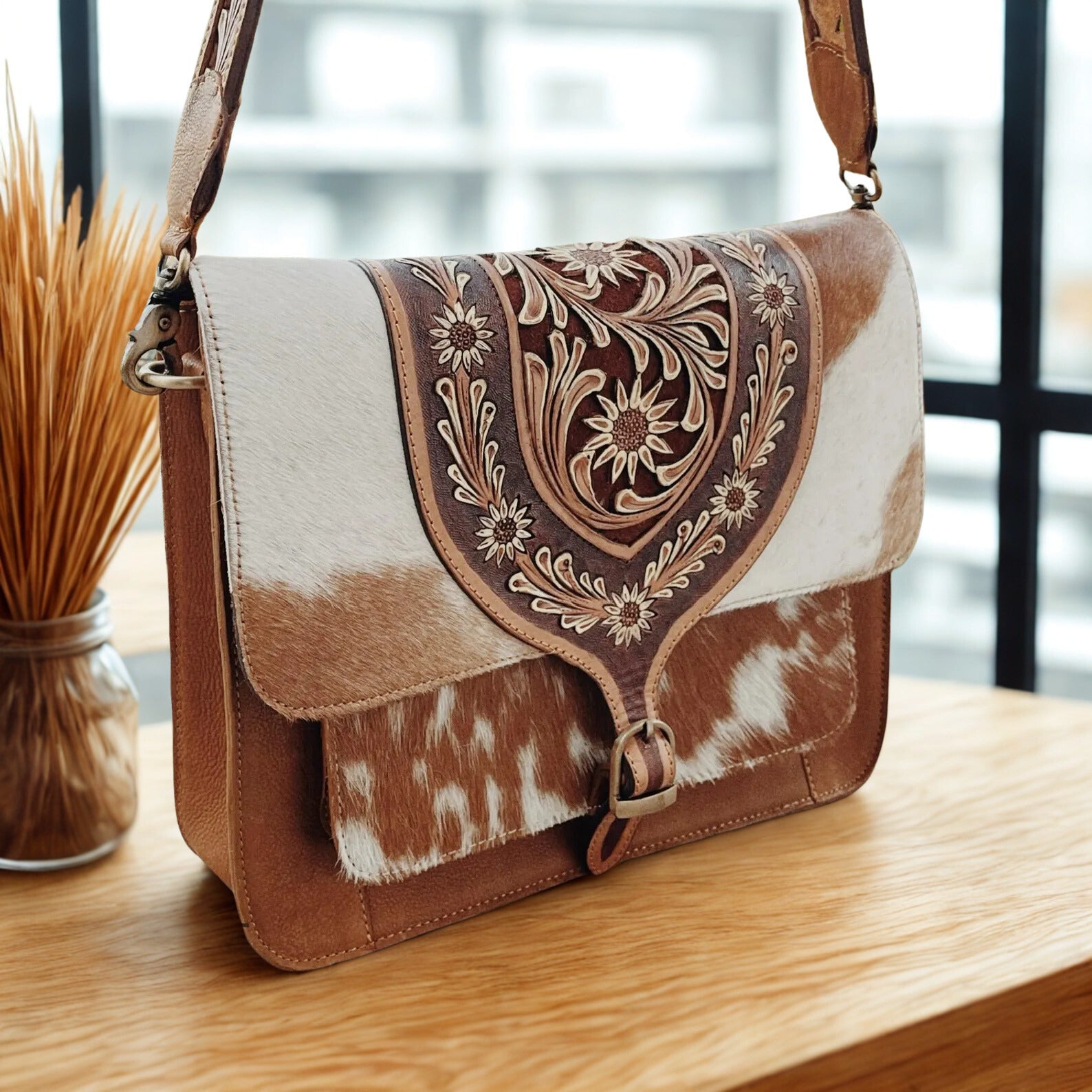 Western Purse, Hand Tooled Leather Purse, Western Tote Bag, Leather Handbag, Conceal Carry Purse, Genuine Leather Cowhide Shoulder Bag