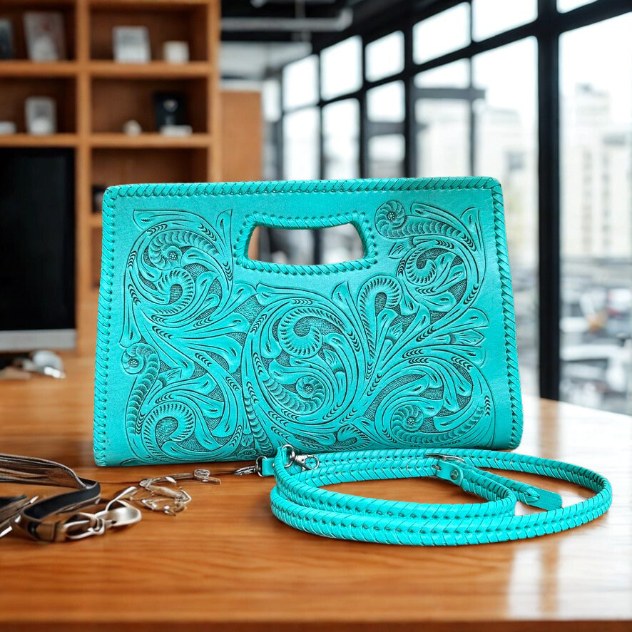 Hand-Tooled Leather Large Clutch & Crossbody