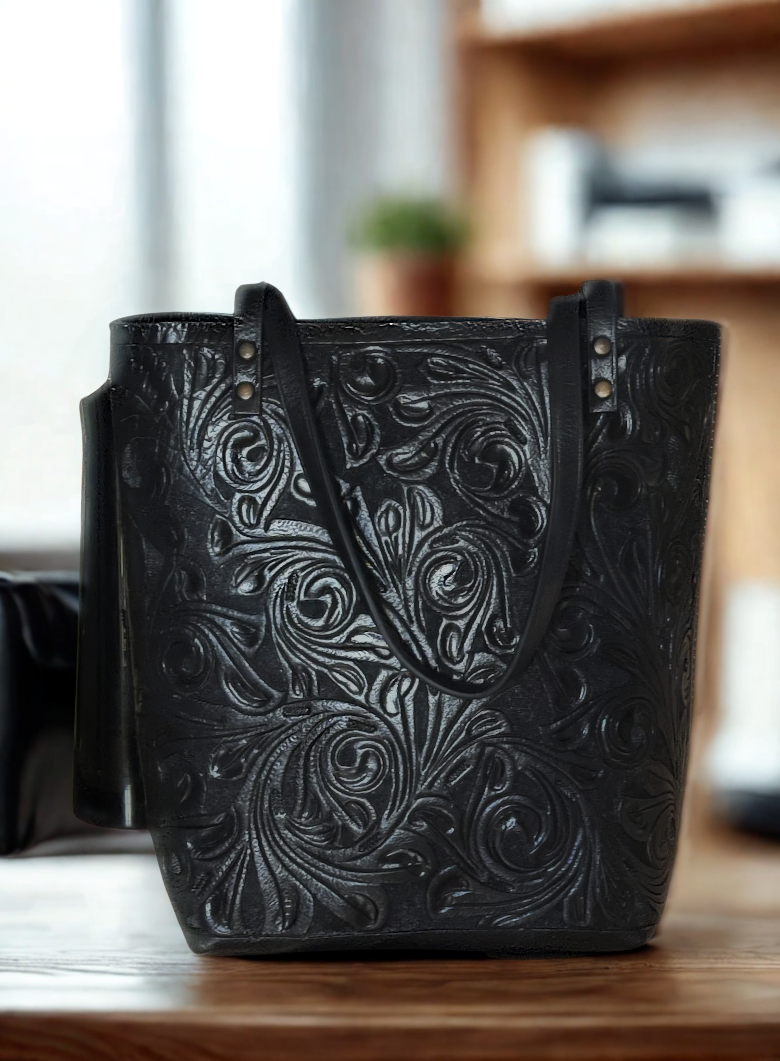 Hand-Tooled Leather Tote Bag – Western Cowgirl Style Shoulder Purse, Handmade Artisan Large Brown Tote, Boho Rodeo Ranch Handbag