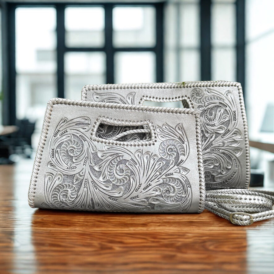 Hand-Tooled Leather Large Clutch & Crossbody