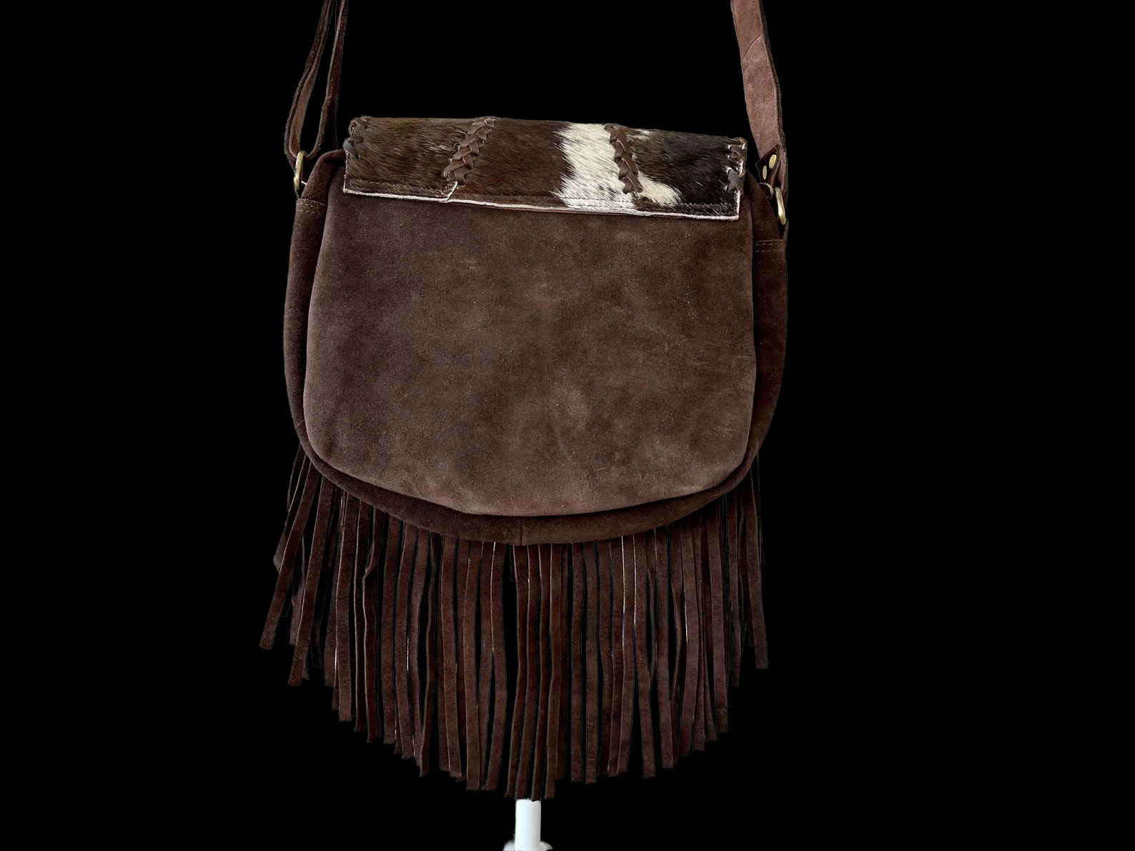 Cowhide Leather Crossbody Purse: Turquoise & Fringe Western Handbags