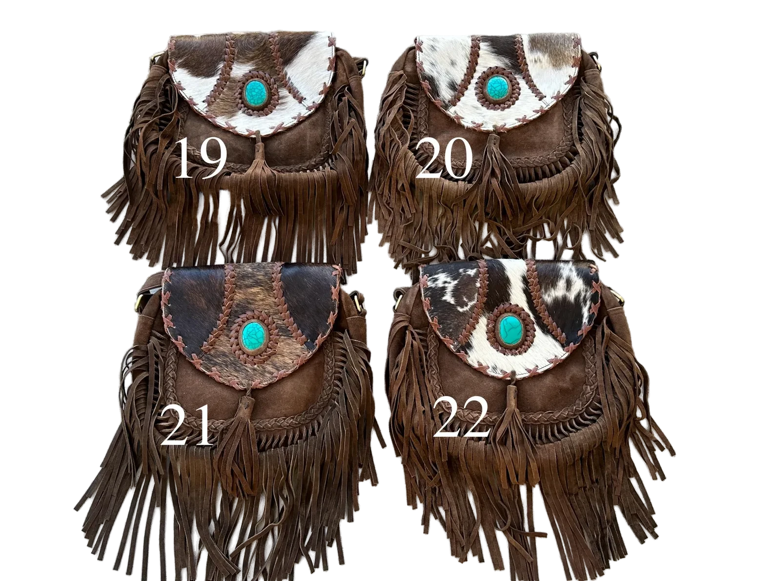 Cowhide Leather Crossbody Purse: Turquoise & Fringe Western Handbags