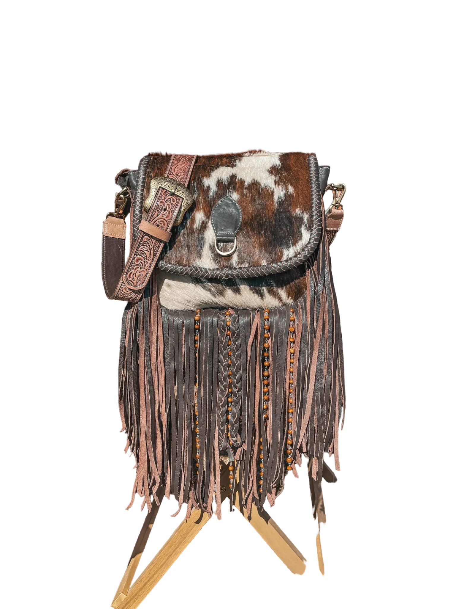 Cowhide Fringe Leather Western Purse : Crossbody Handbag