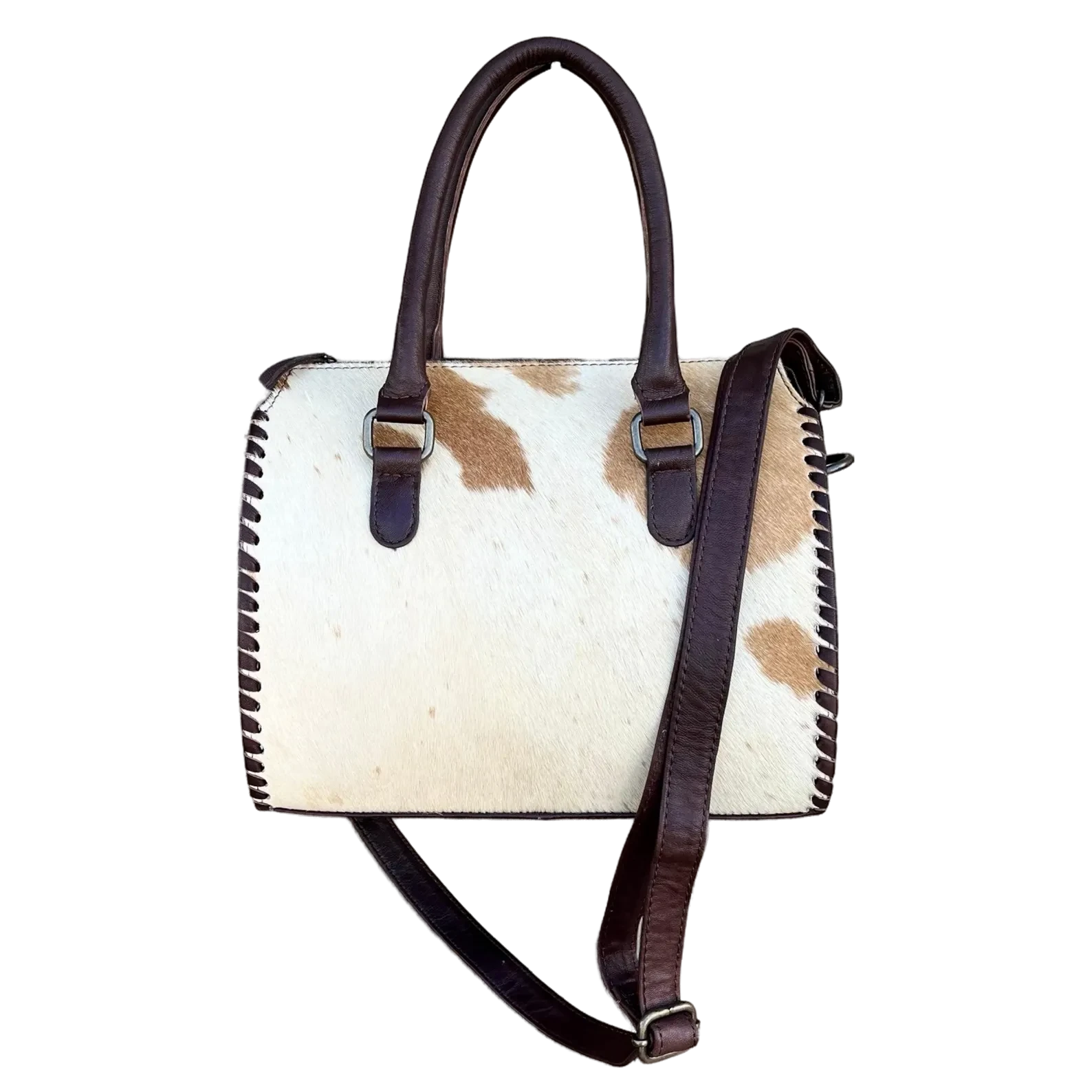 Cowhide Leather Crossbody Handbag with Leather Accents