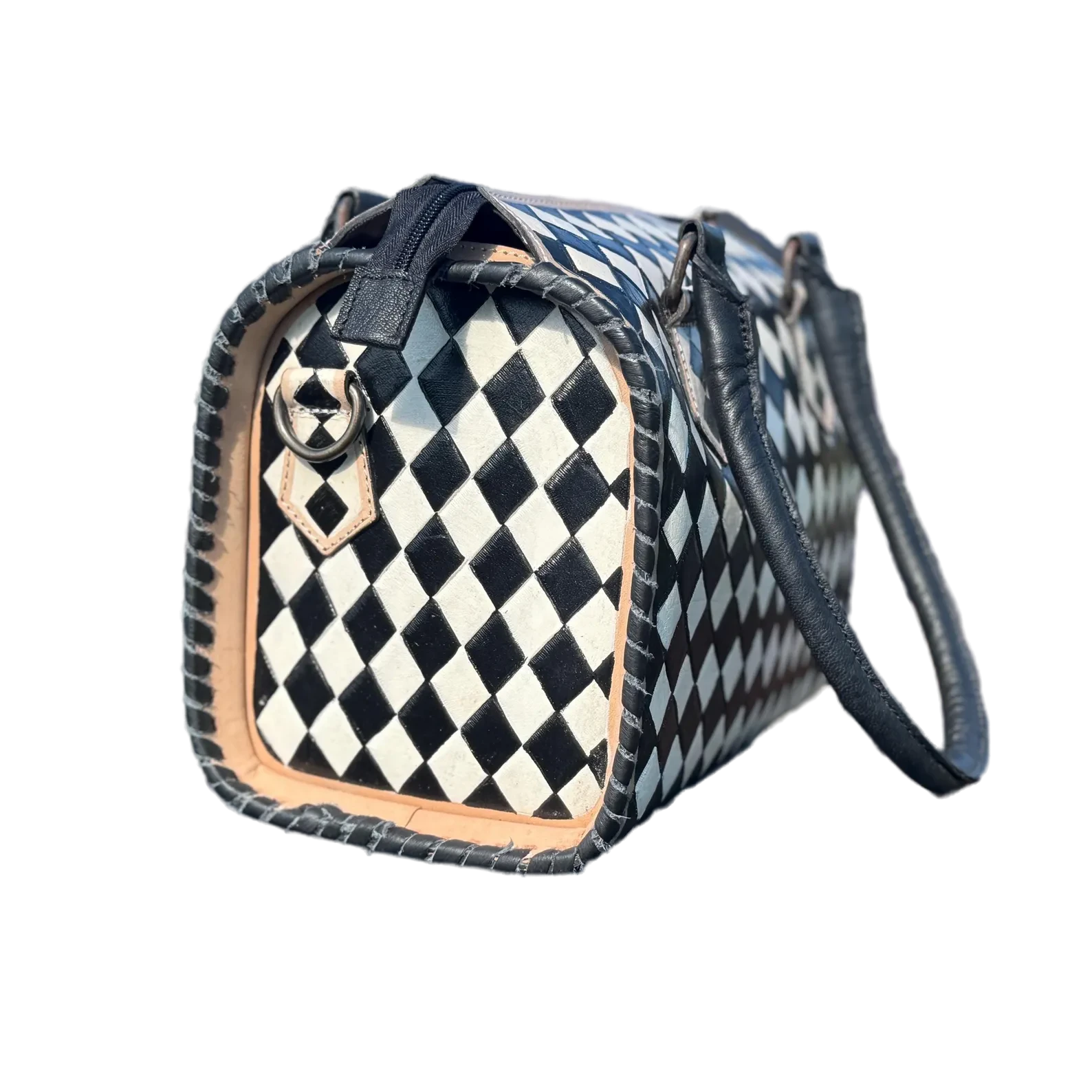 Black and White Checkered Genuine Western Cowhide Leather Purse
