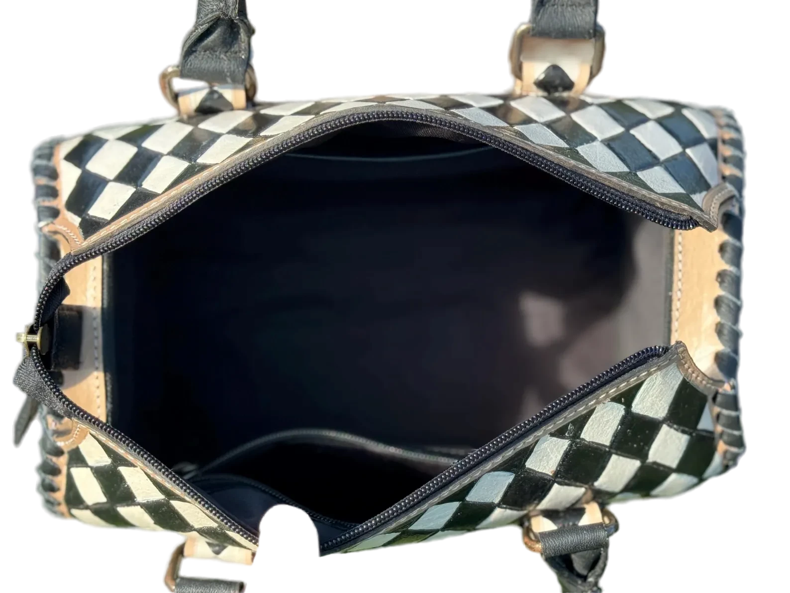 Black and White Checkered Genuine Western Cowhide Leather Purse