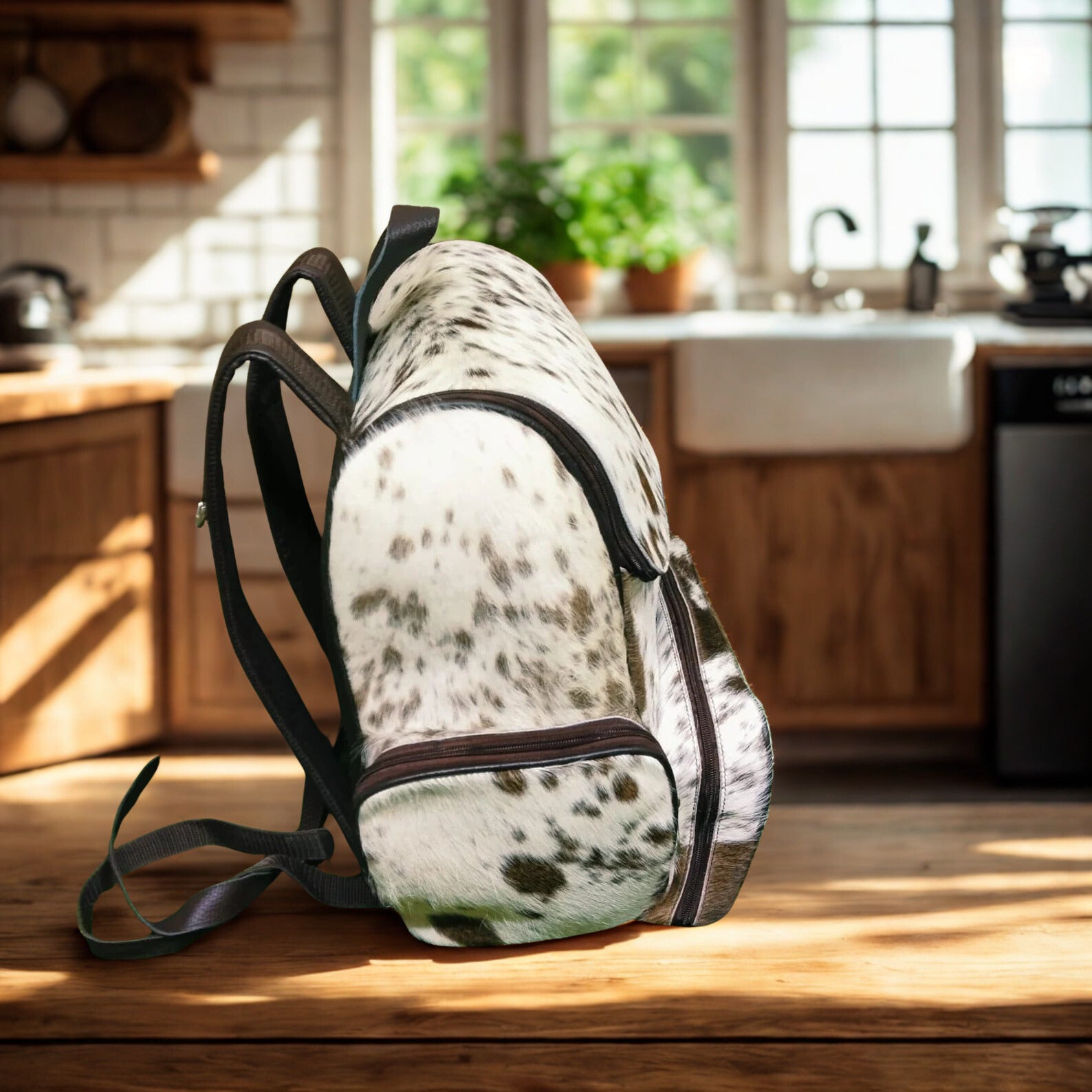 Real Cowhide Leather Backpack - Travel Bag - Cowhide Backpack Bag - Genuine Cowhide Bag for Everyday Use & Adventure