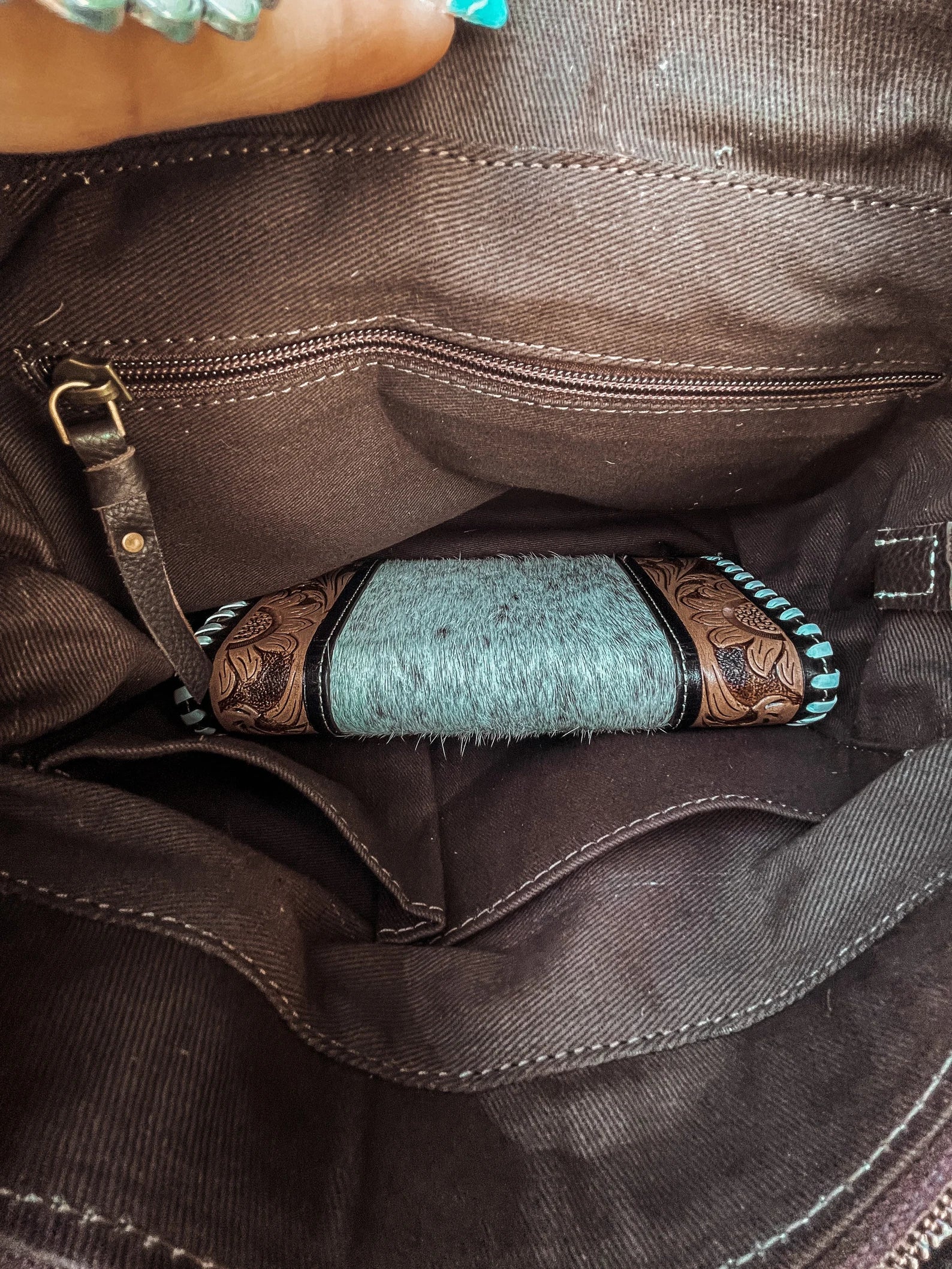 Cowhide Fringe Leather Western Purse : Crossbody Handbag