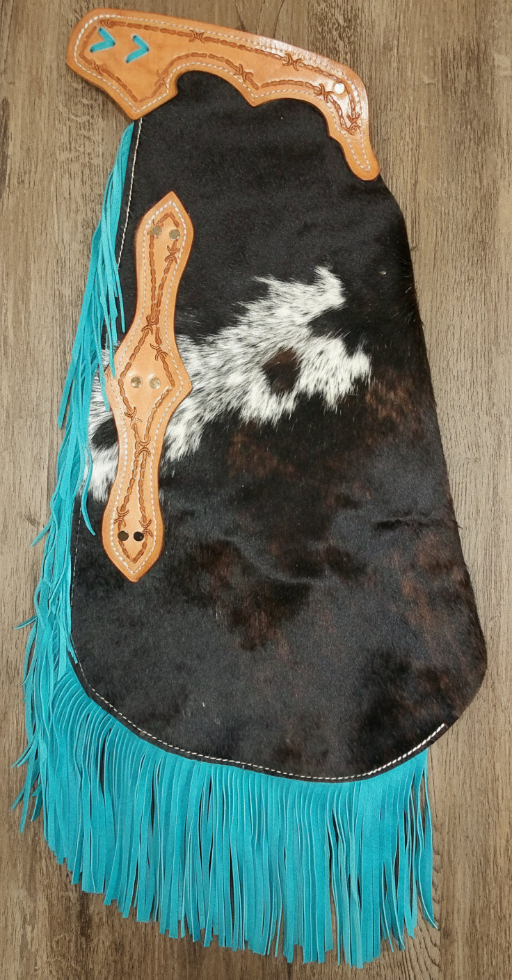 Elite Western Cowhide Chinks & Chaps – Handcrafted Hair-On Leather with Turquoise Accents